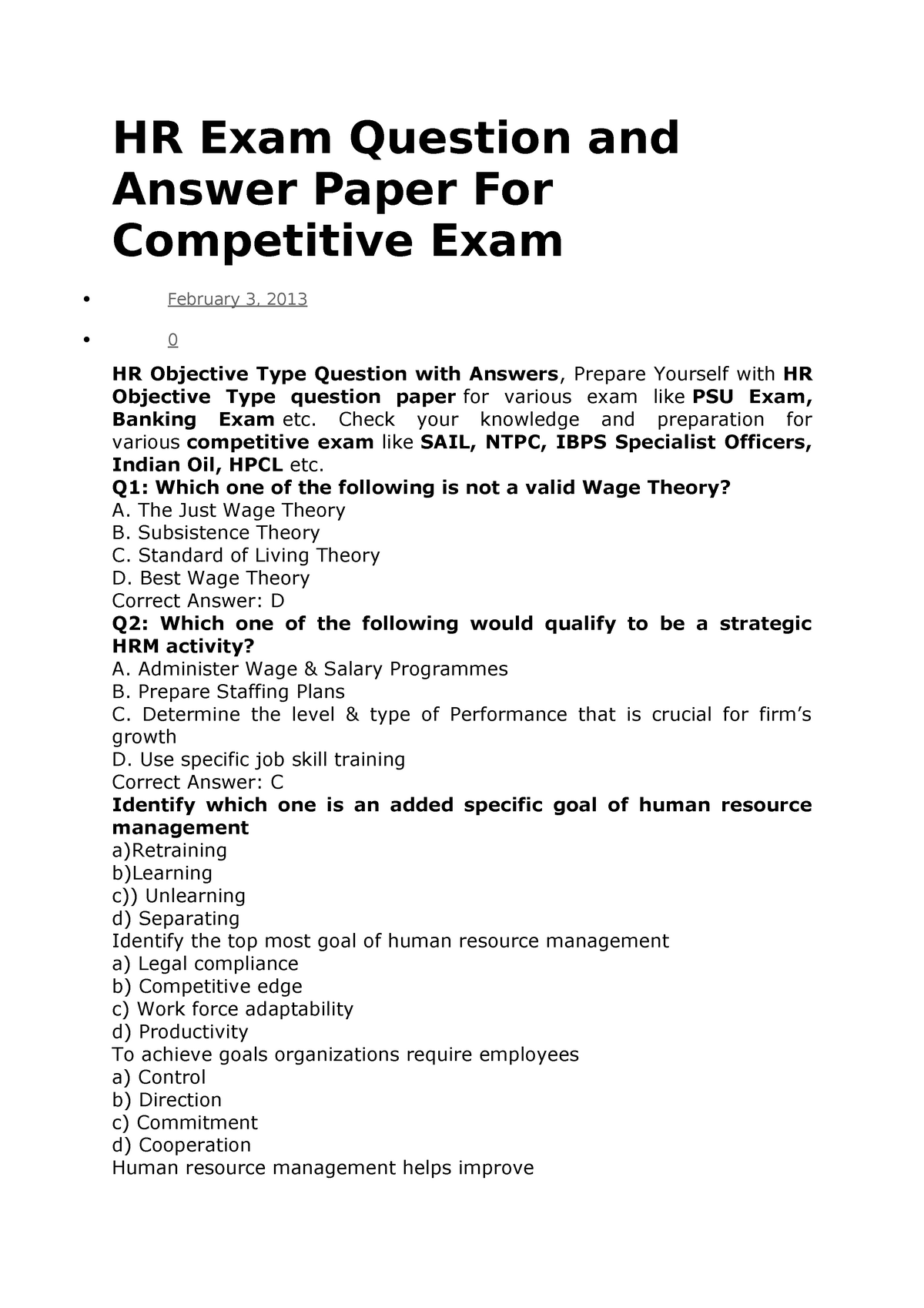 hrm essay questions and answers