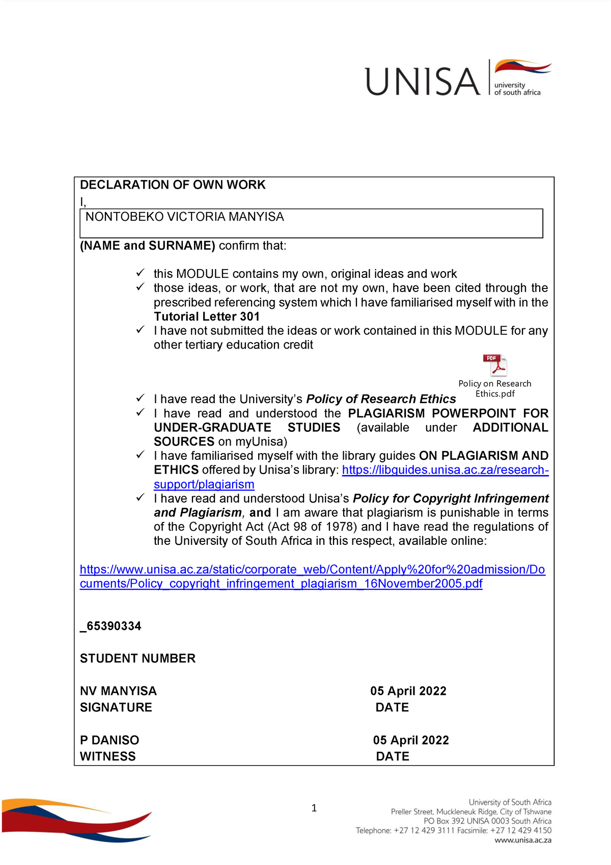 Tex3701-Ass two - assignment notes - DECLARATION OF OWN WORK I ...