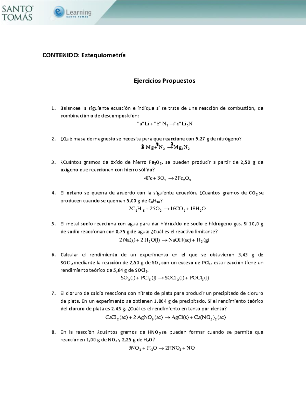 Taller Estequiometr A Contenido Estequiometr A Ejercicios