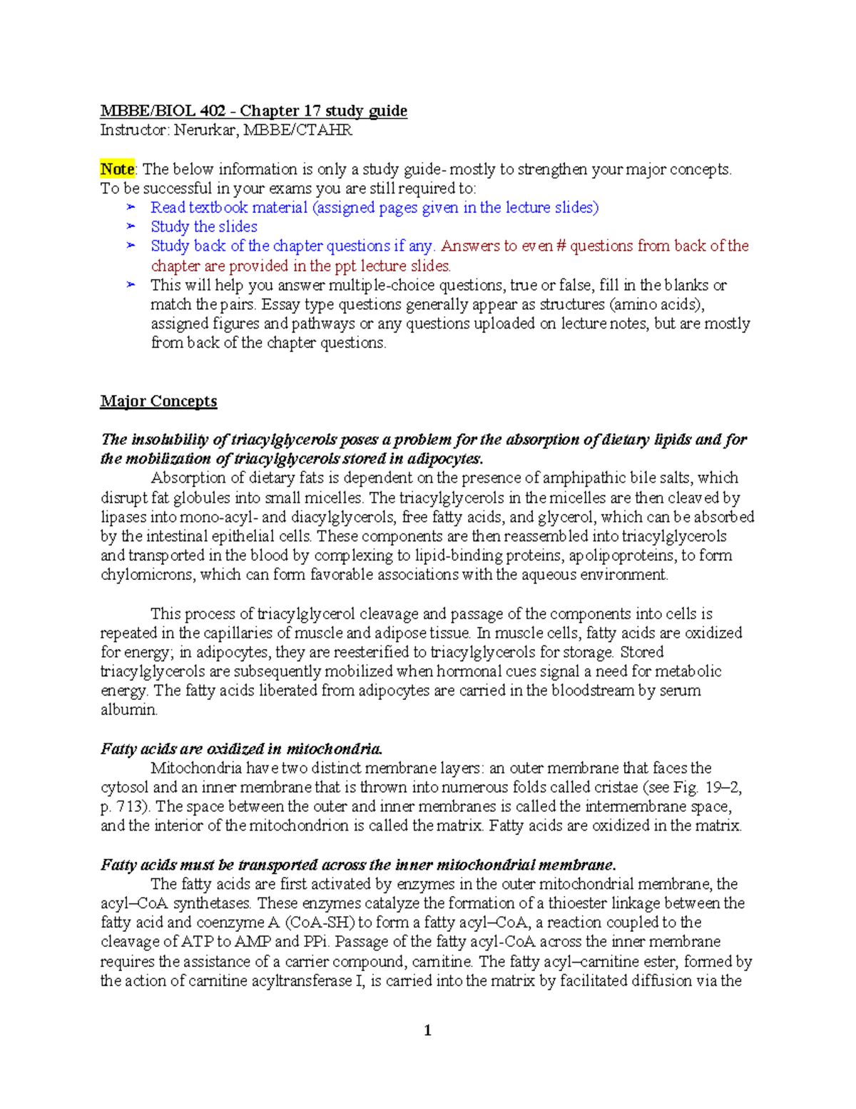 MBBE 402 Ch 17 study guide - MBBE/BIOL 402 - Chapter 17 study guide ...