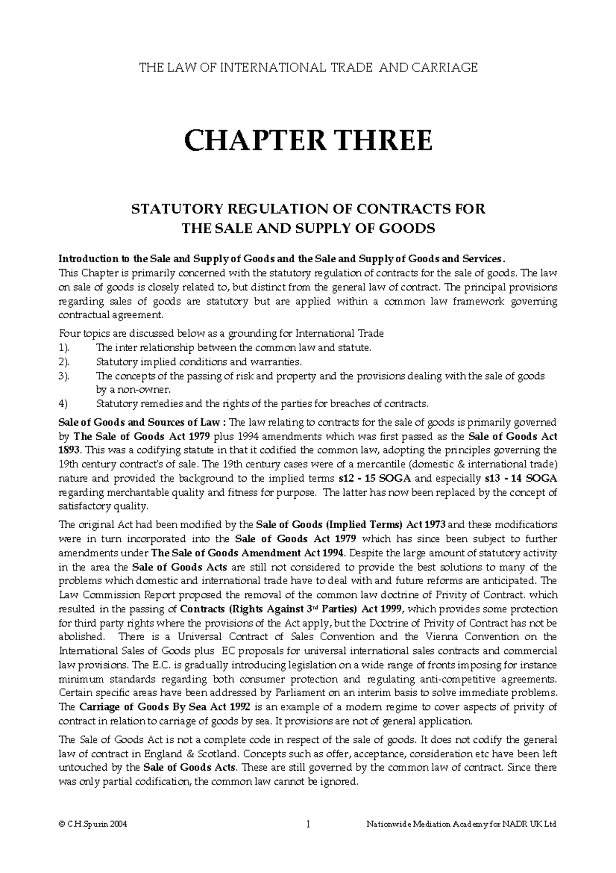 003 Chapterthreetrade 1 - THE LAW OF INTERNATIONAL TRADE AND CARRIAGE ...