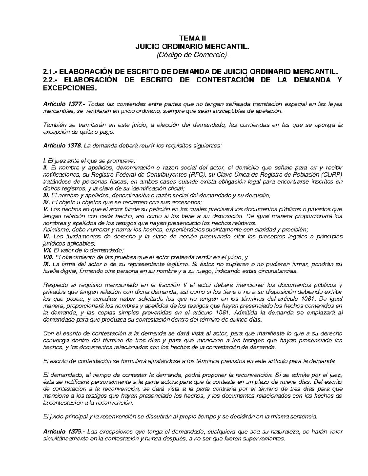 Juicio Ordinario Mercantil - TEMA II JUICIO ORDINARIO MERCANTIL ...