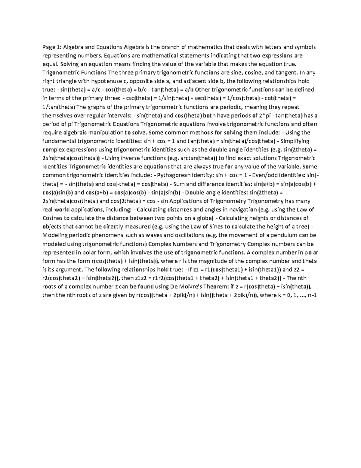 Document - My Math notes. - Page 1: Algebra and Equations Algebra is ...