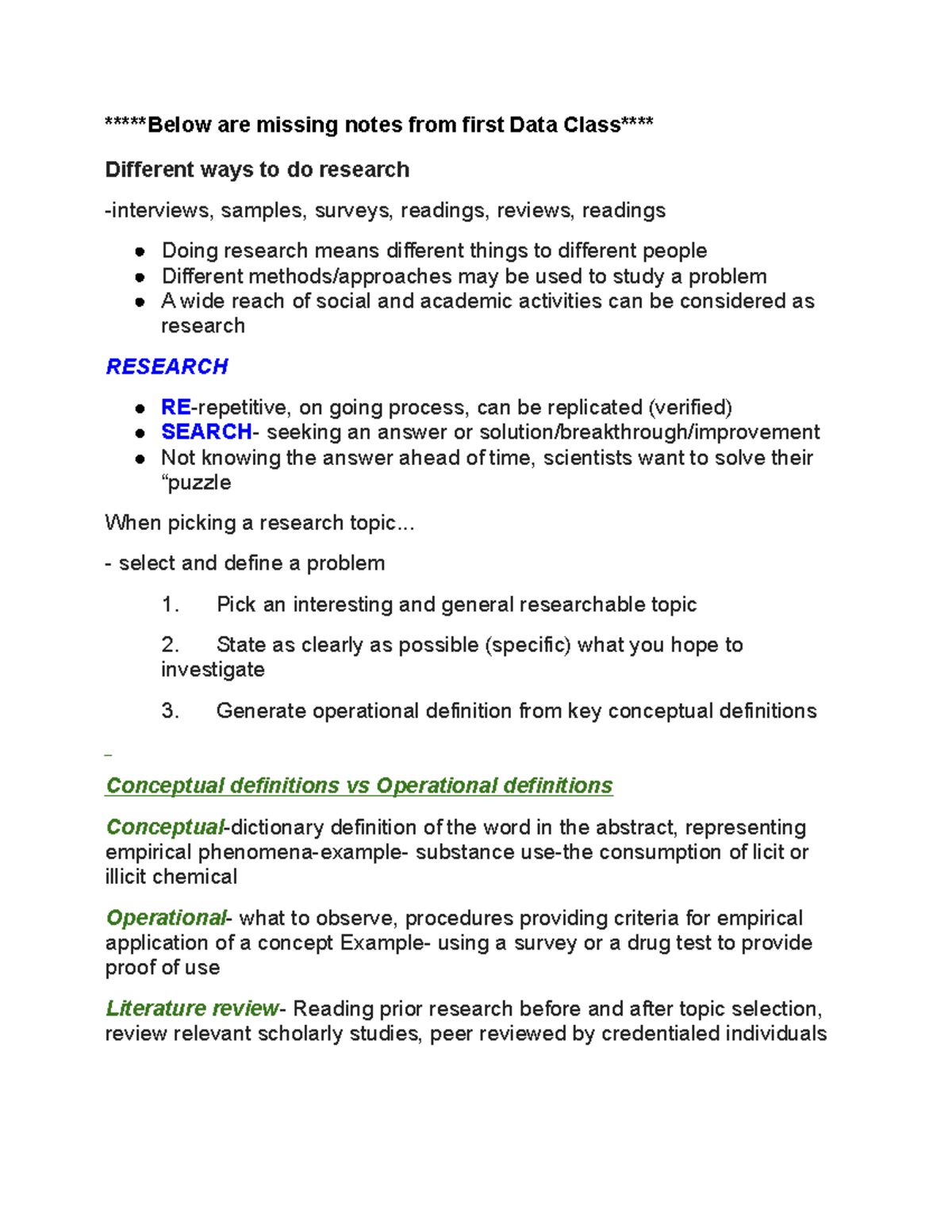 DATA Research Notes *Below are missing notes from first Data Class
