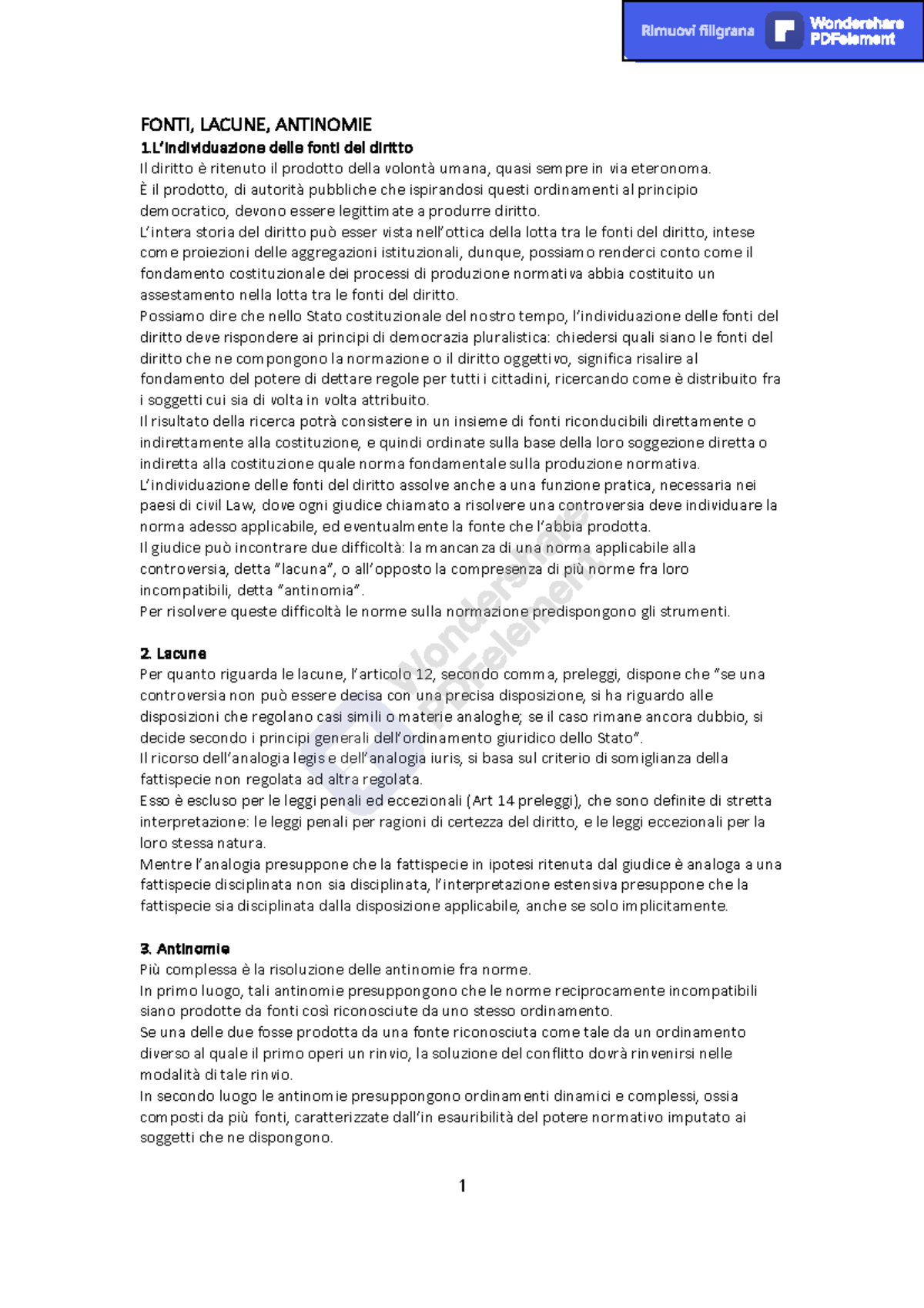 Diritto pubblico, Cesare Pinelli riassunti Fonti, lacune e antinomie ...
