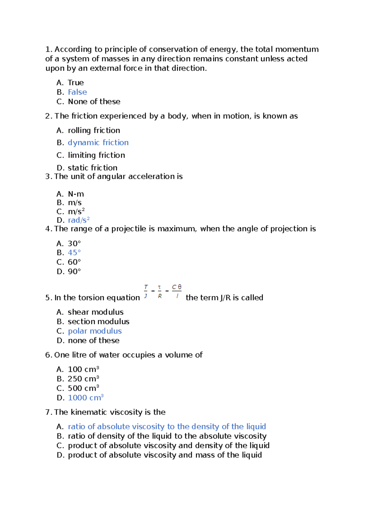 MCQ Mech According to principle of conservation of energy, the total