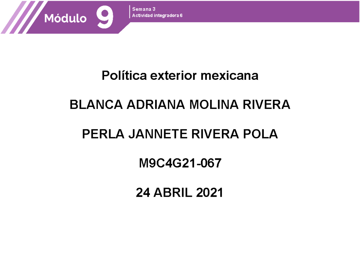 Política exterior mexicana M9C4G21-067 - Actividad integradora 6