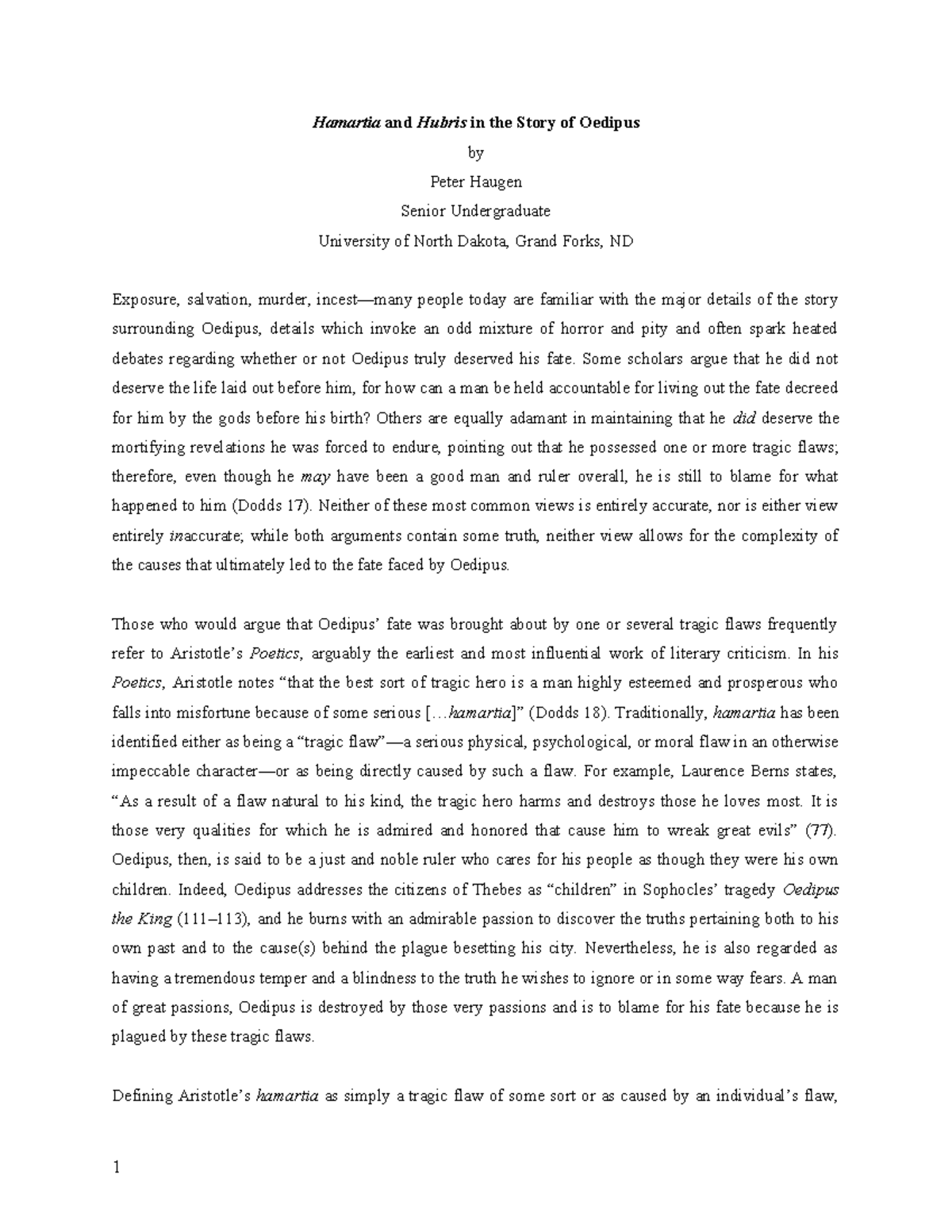 Hamartia and Hubris in the Story of Oedipus 11tnr15lsp Nts 10pt1lsp