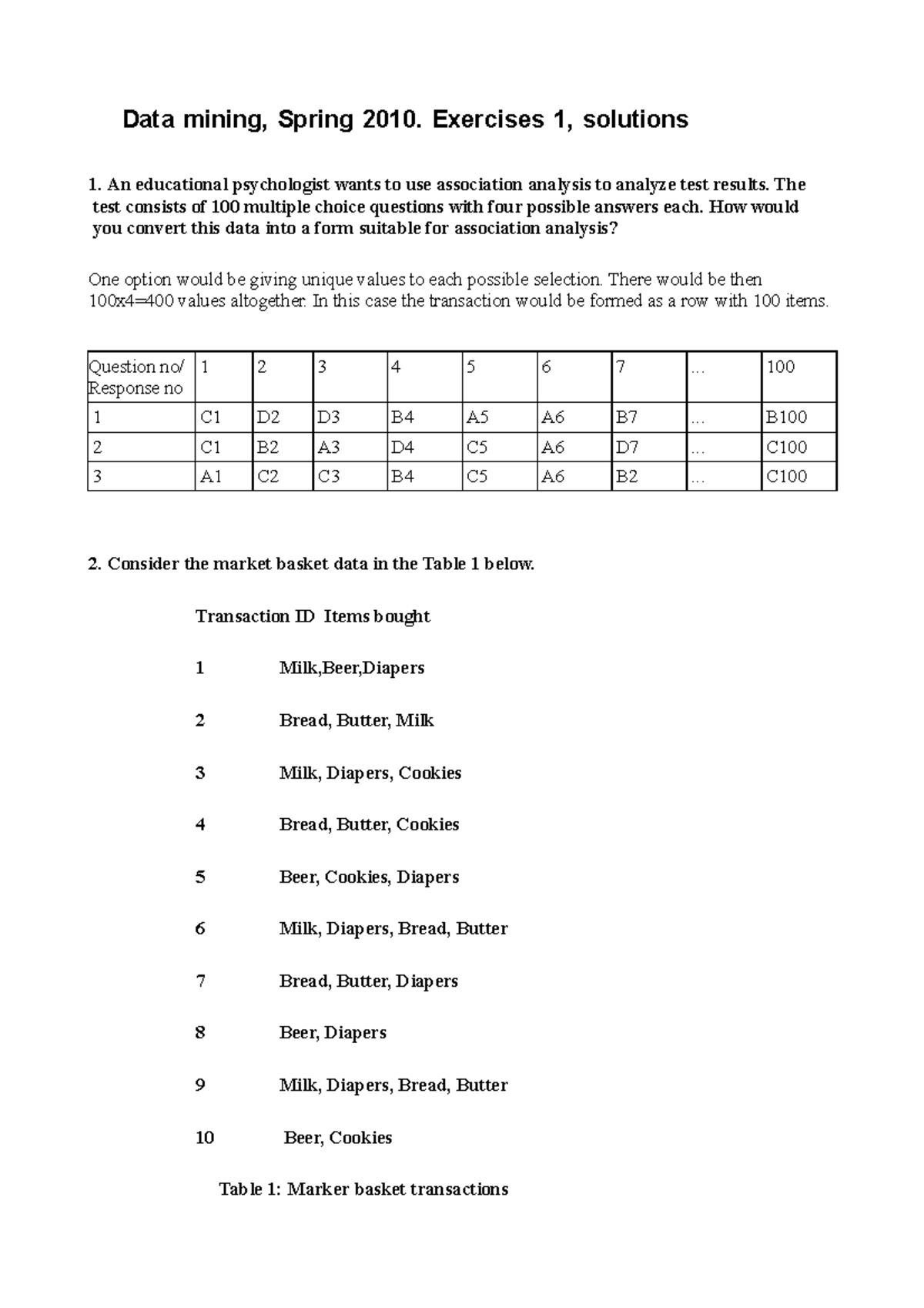 Data mining, Spring solutions ex1 - Data mining, Spring 2010. Exercises ...