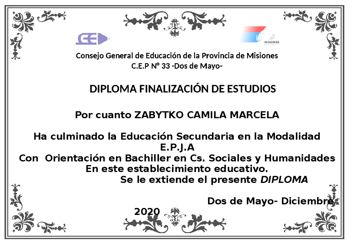 Diploma Finalizacion DE Estudios 2018 - informática - Consejo General ...
