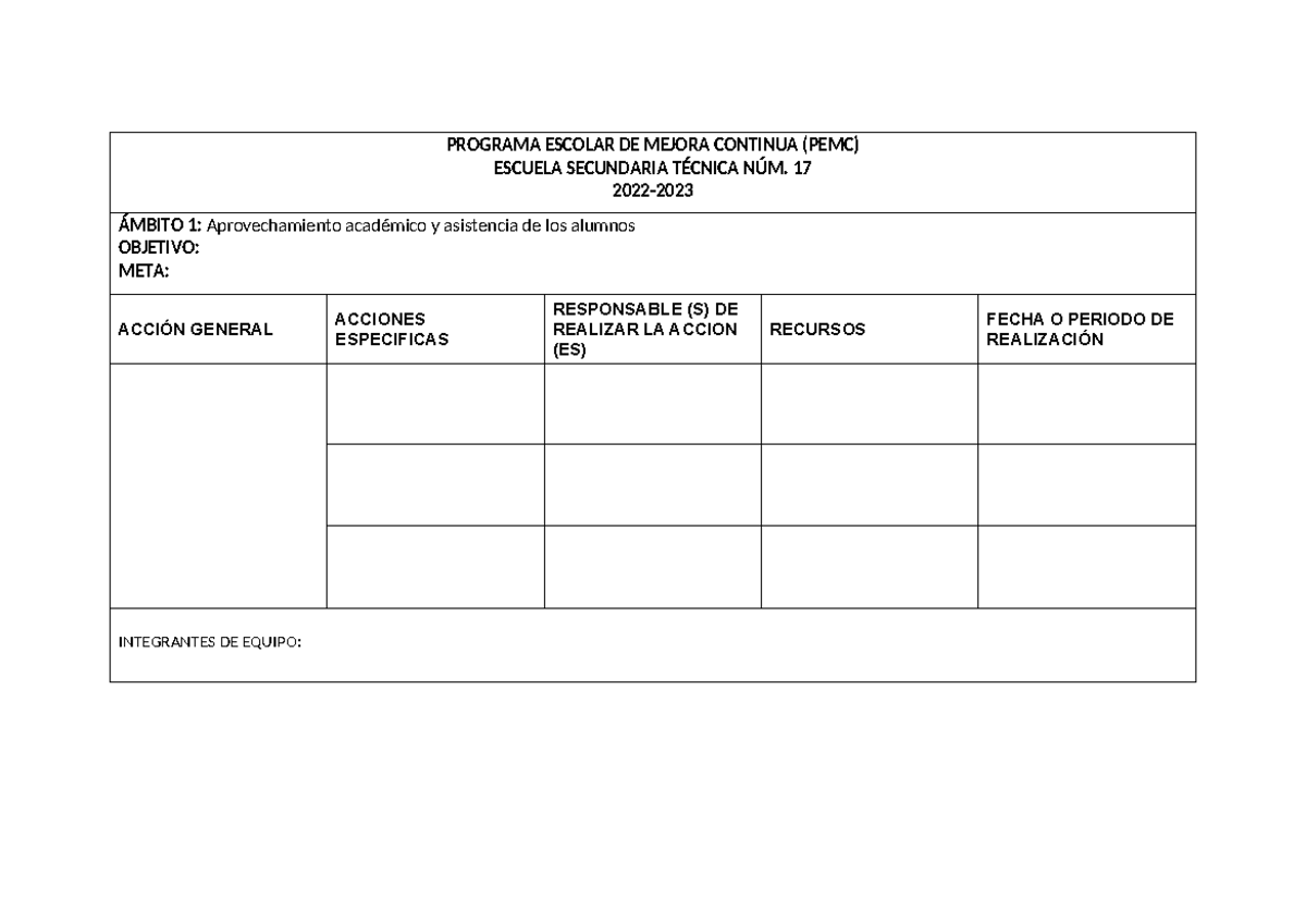 Formato DEL Programa Escolar DE Mejora Continua - Licenciatura En ...