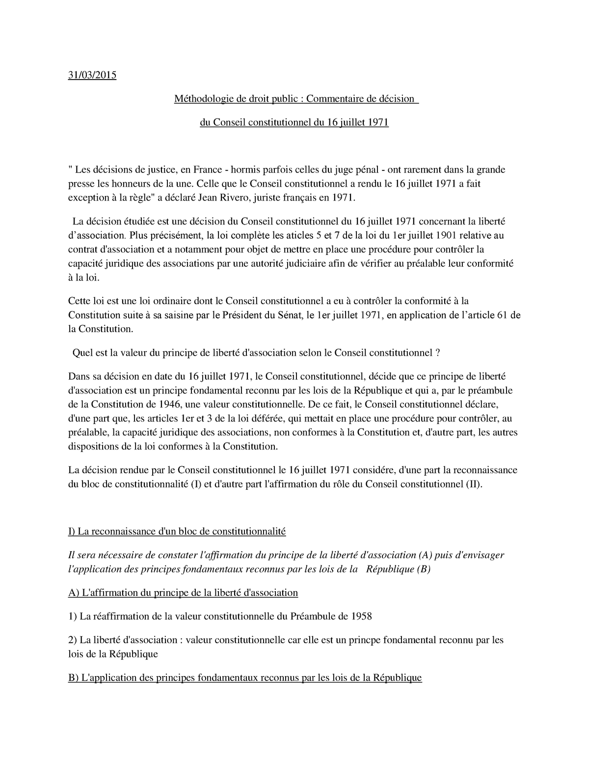 Commentaire De D Cision Du Conseil Constitutionnel Du Juillet Intro Plan D Taill