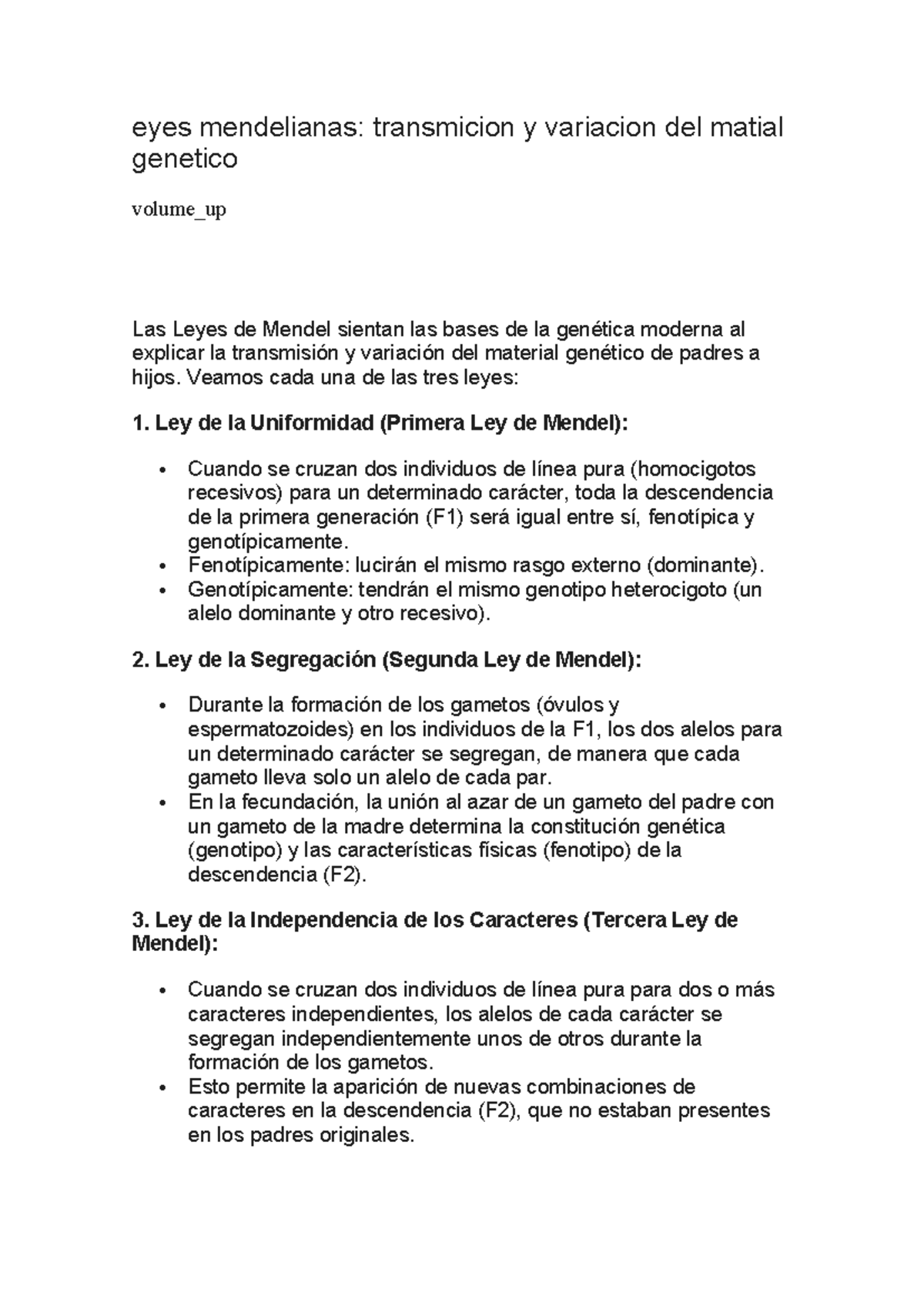 Leyes mendelianas - Veamos cada una de las tres leyes: 1. Ley de la ...