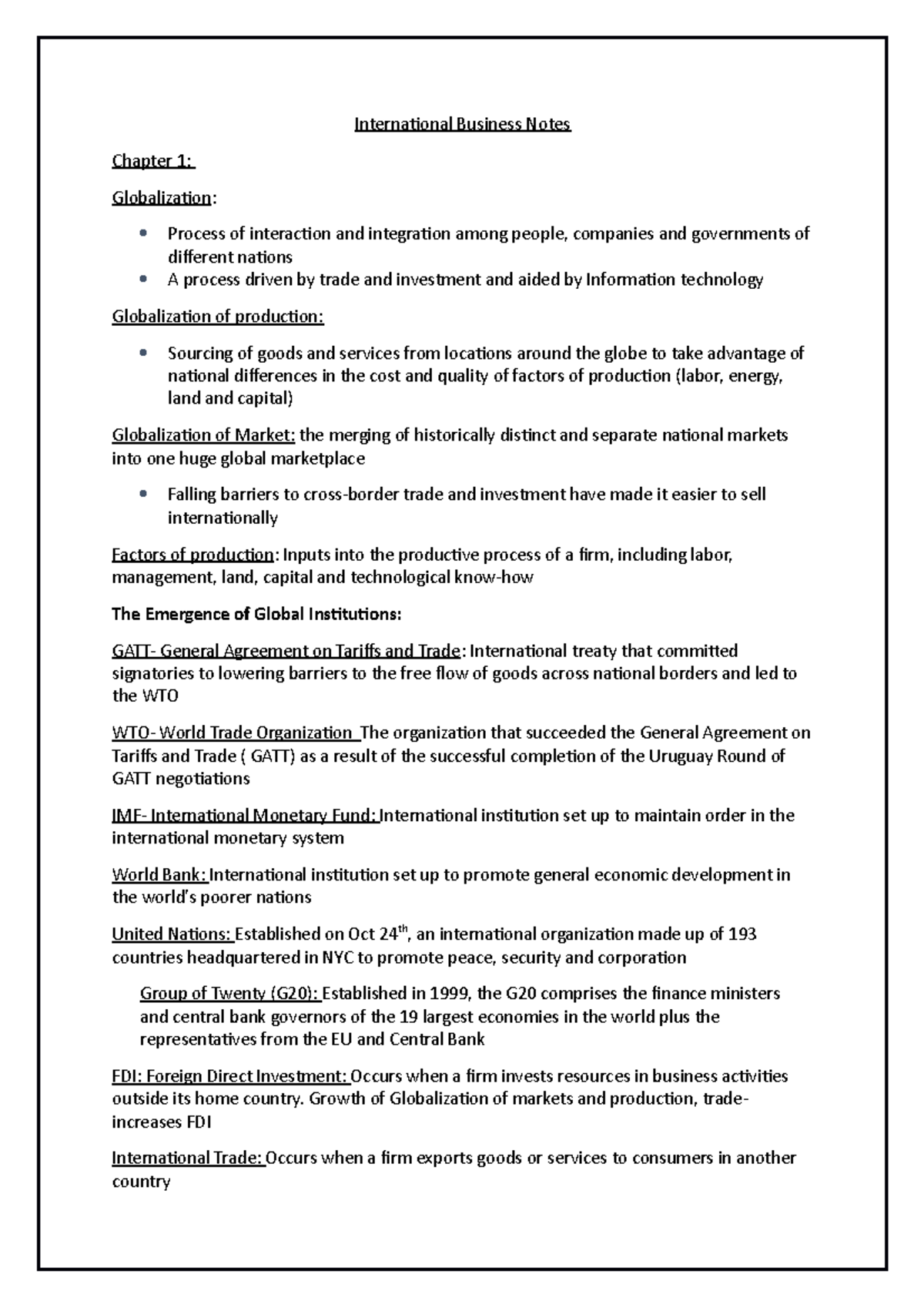 Intb Exam 1 Notes - International Business Notes Chapter 1 ...