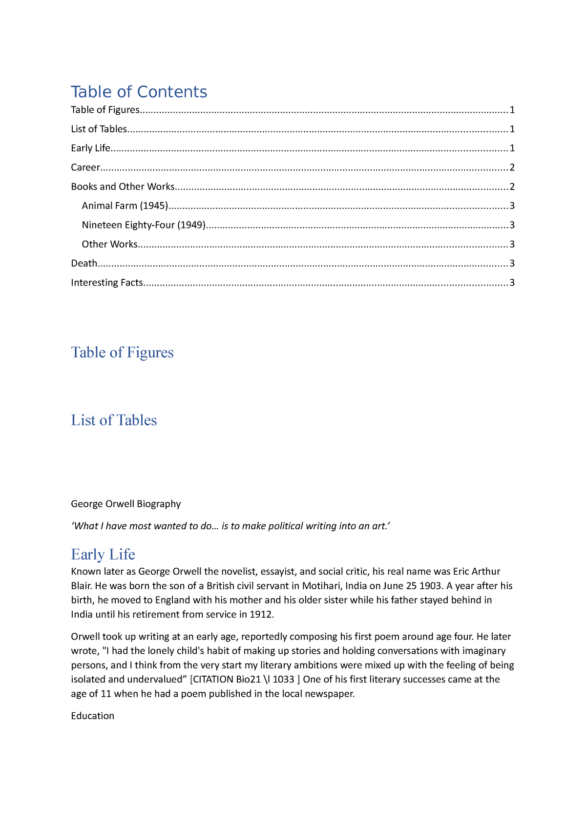 george orwell essays table of contents