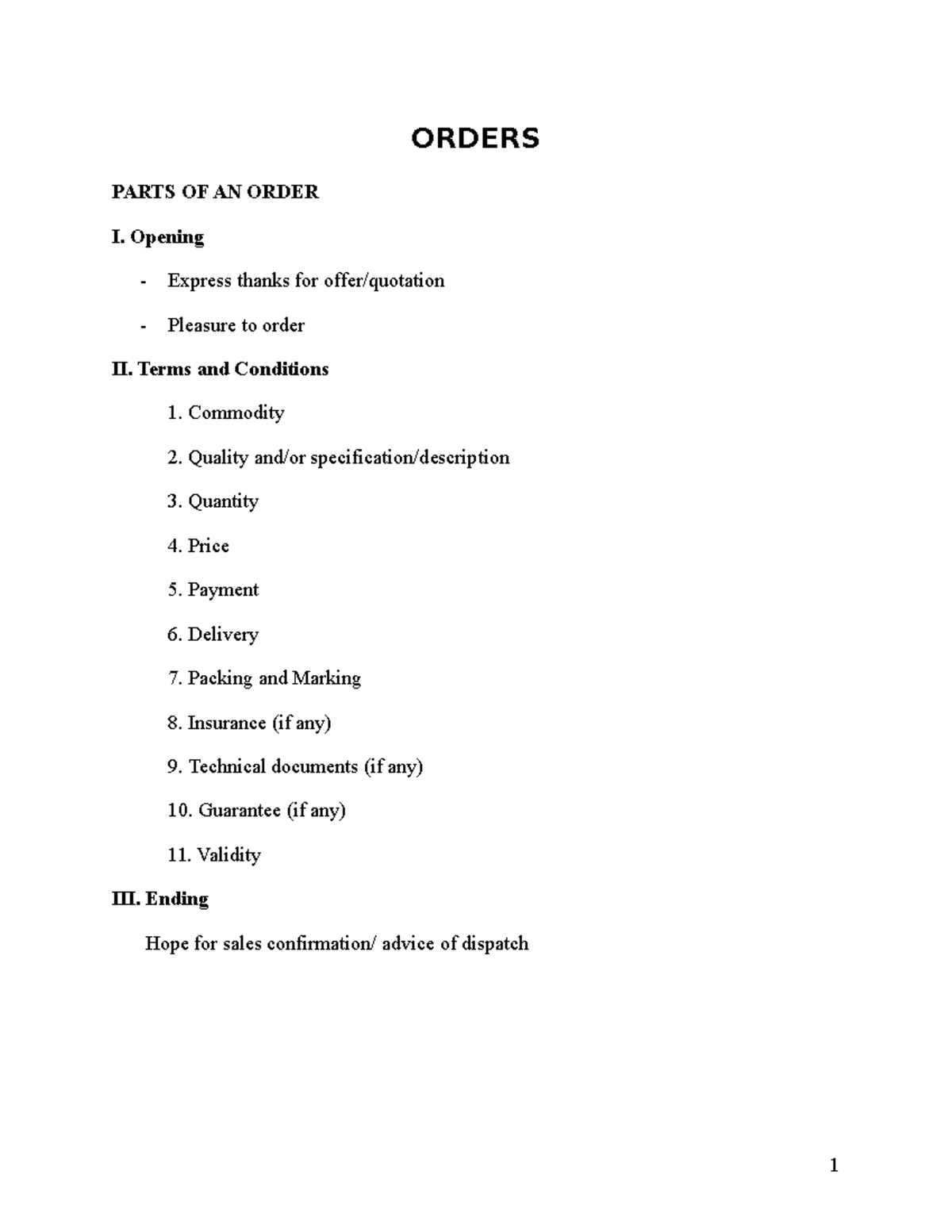SS16 Order Practice 1 1 - aaa - ORDERS PARTS OF AN ORDER I. Opening ...