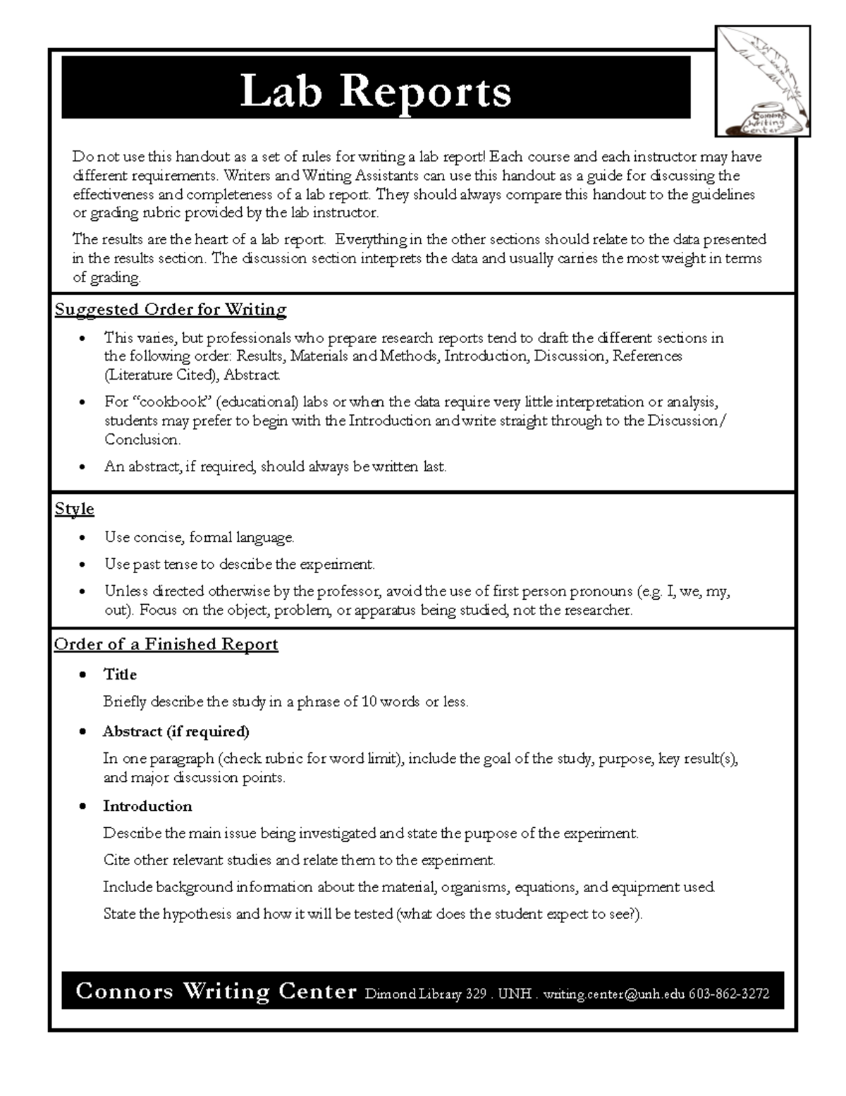 Basic Lab Report - Sample - Lab Reports Connor s Writing Center Dimond ...