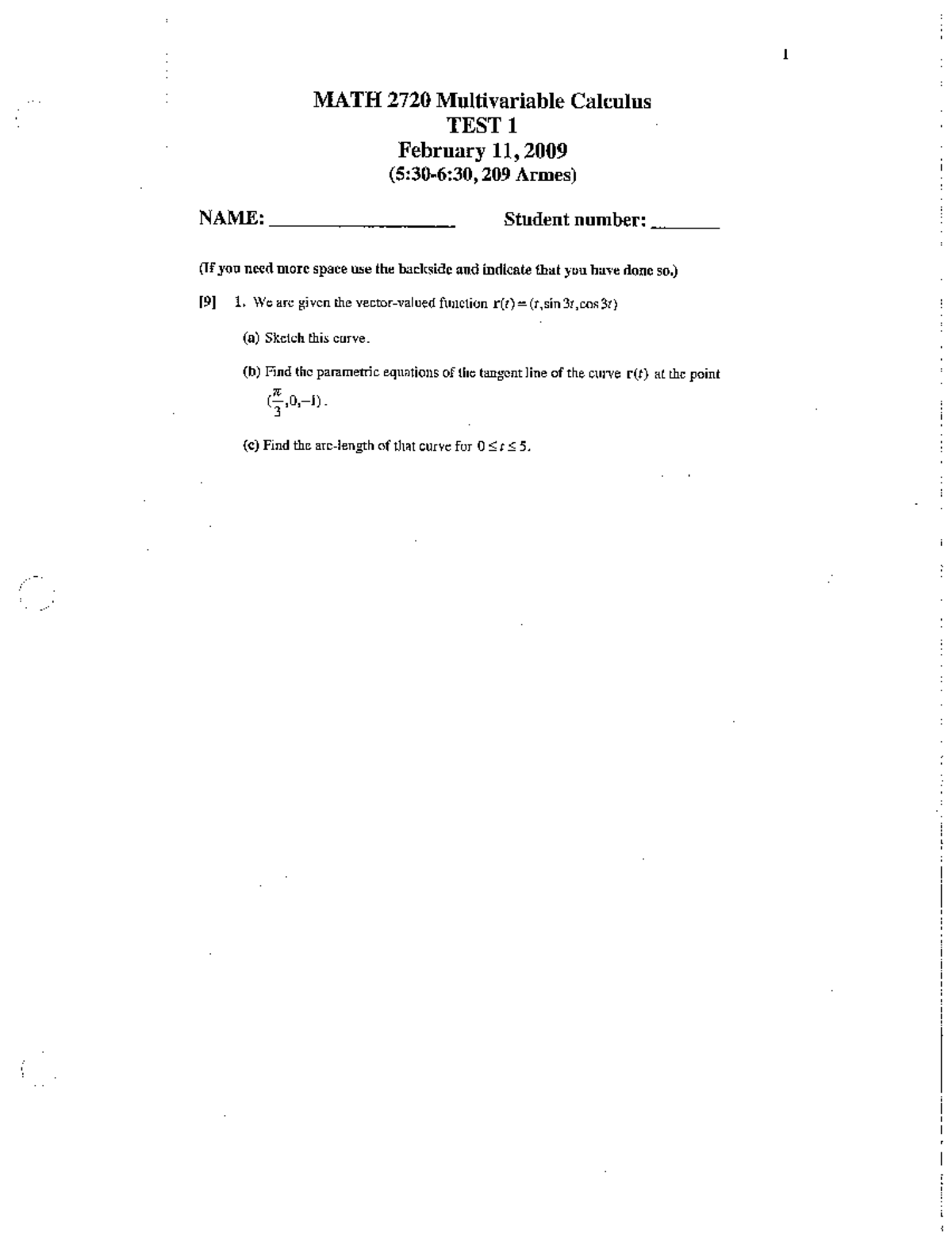 Sample/practice exam February 2009, questions - test 1-2 - MATH 2720 ...