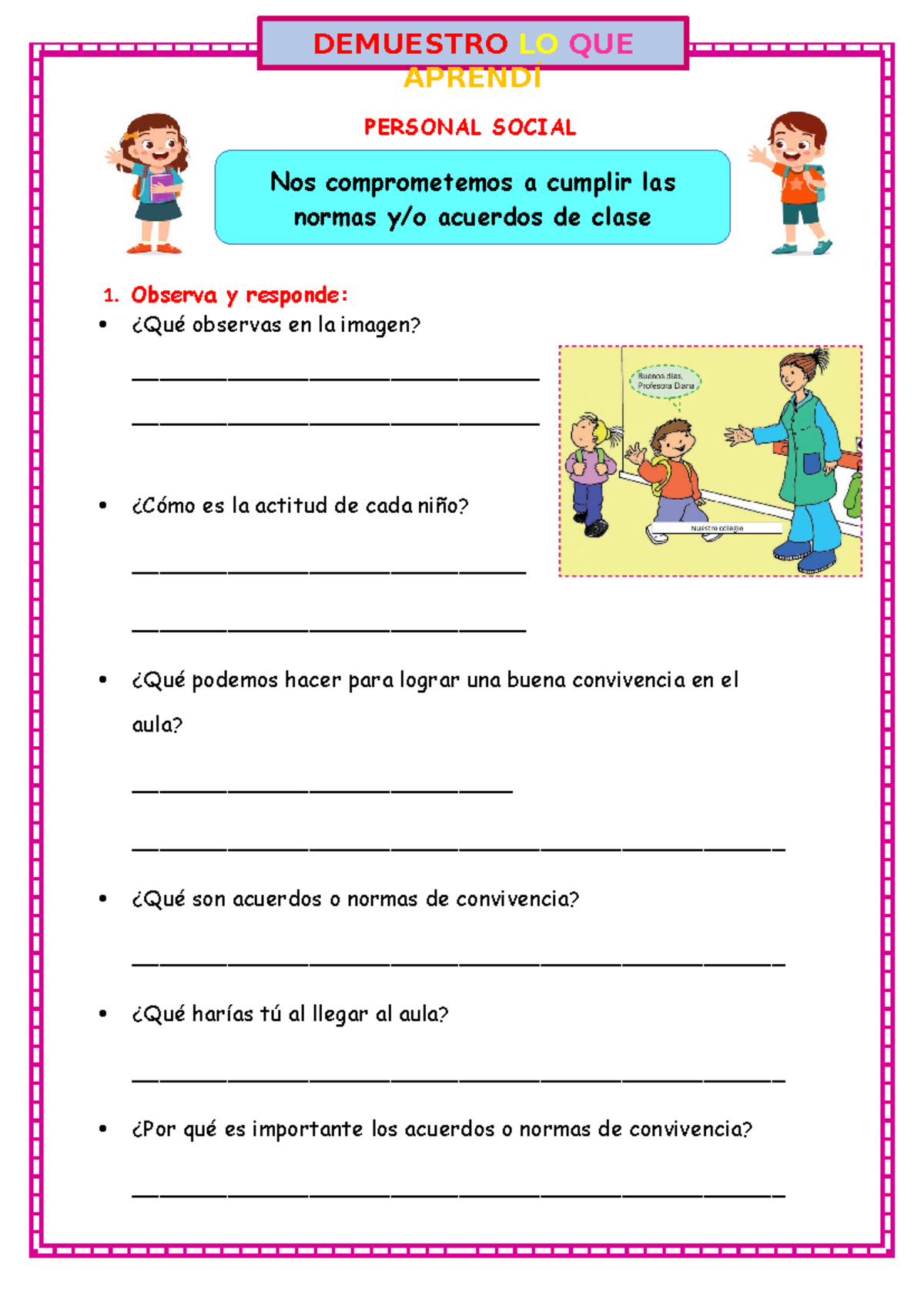 Adicional Ficha Personal Acuerdos DE Clase - APRENDÍ PERSONAL SOCIAL 1 ...