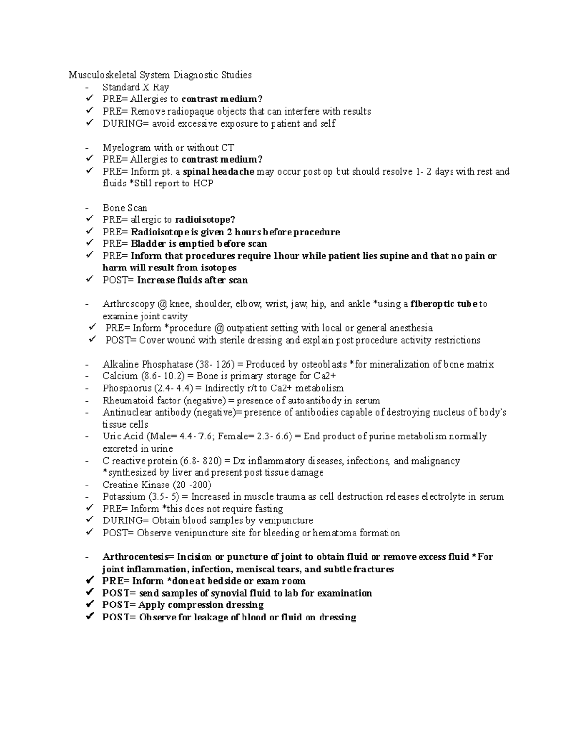 Musculo Dx Testing Test 5 Musculoskeletal System Diagnostic Studies