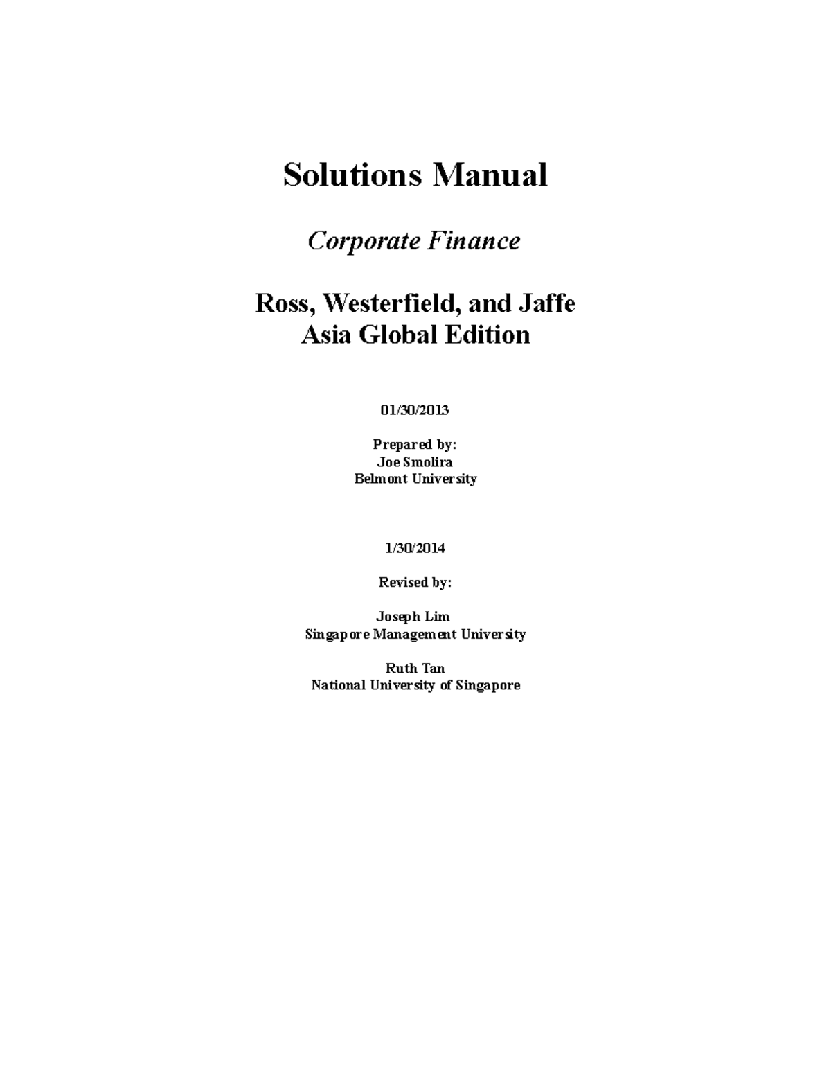 Solutions Manual Corporate Finance Ross Solutions Manual Corporate