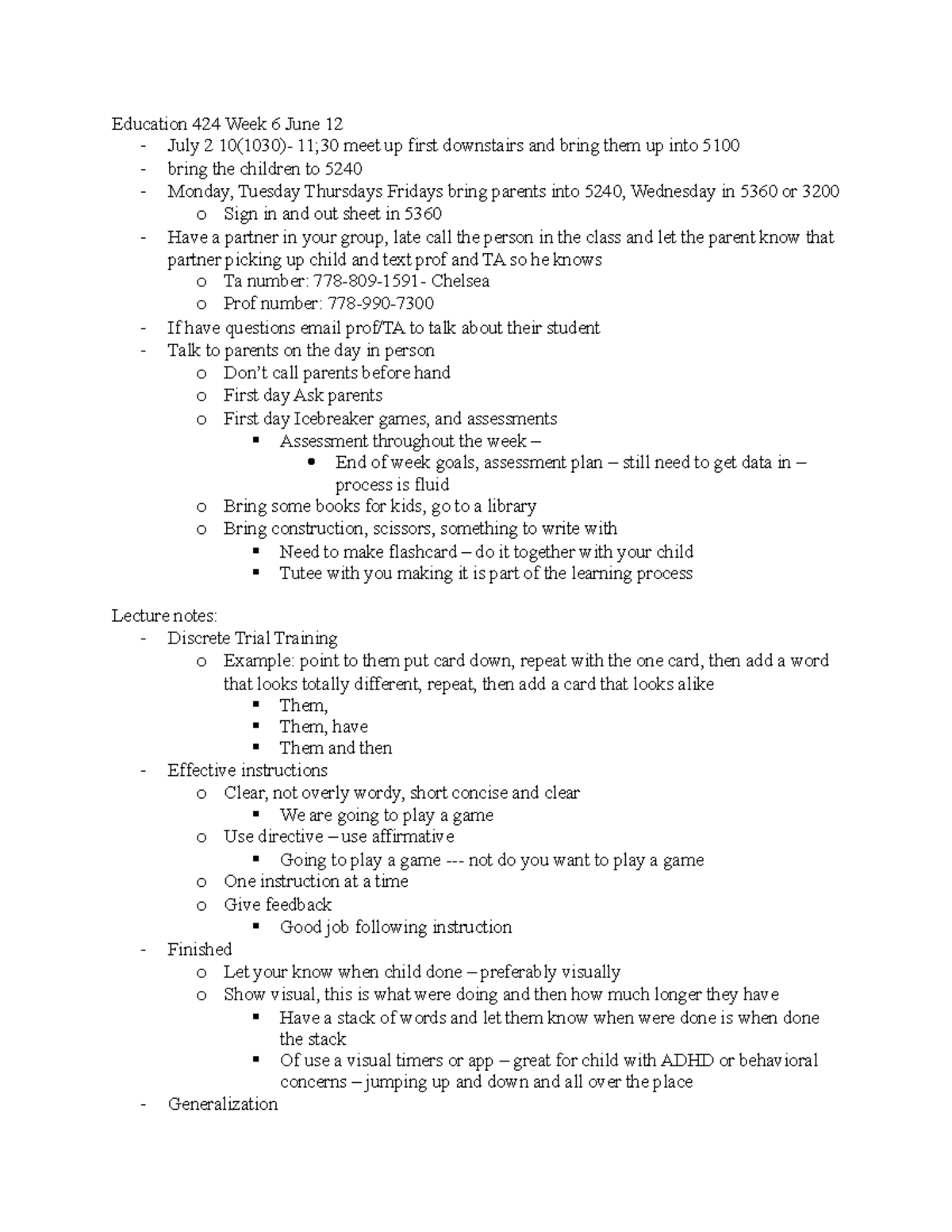 Education 424 Week 6 June 12 Lecture Notes - Education 424 Week 6 June ...