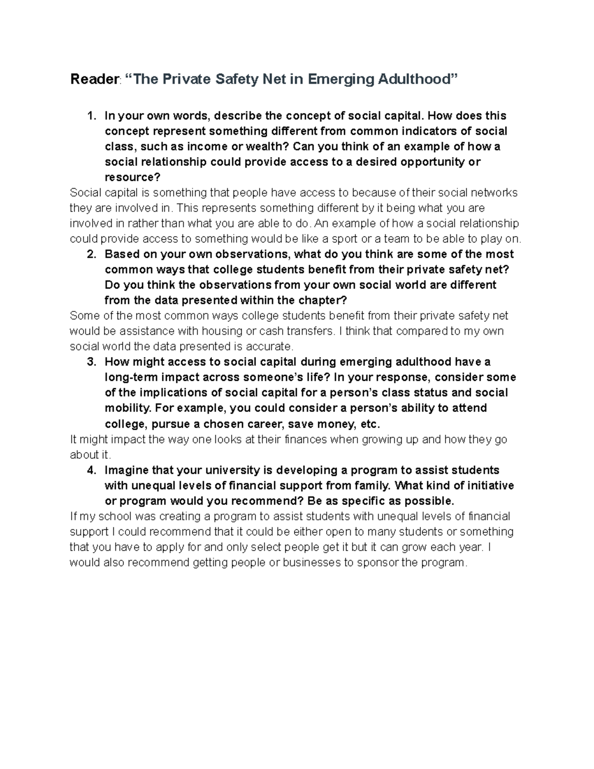 Soc Assignment 7 Reader “The Private Safety Net in Emerging