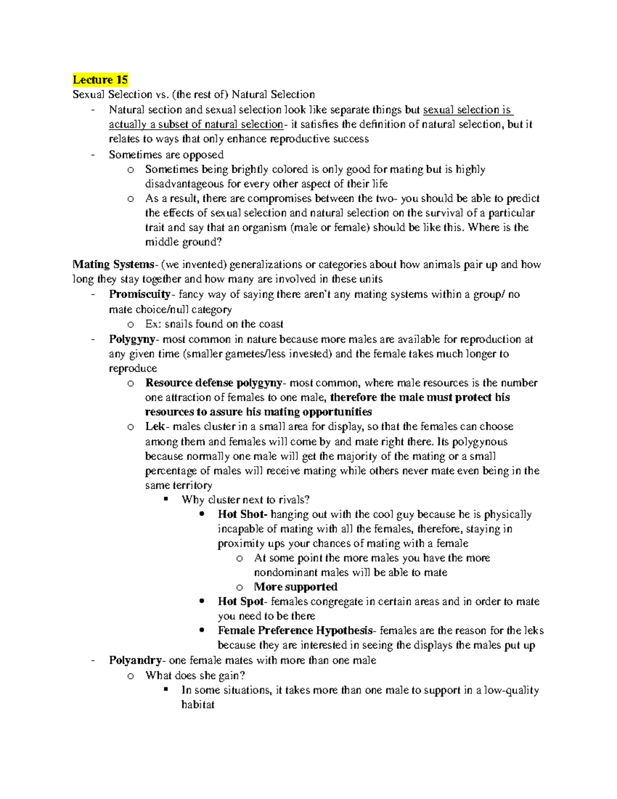 Lecture 15 - dr.lahti - Lecture 15 Sexual Selection vs. (the rest of ...