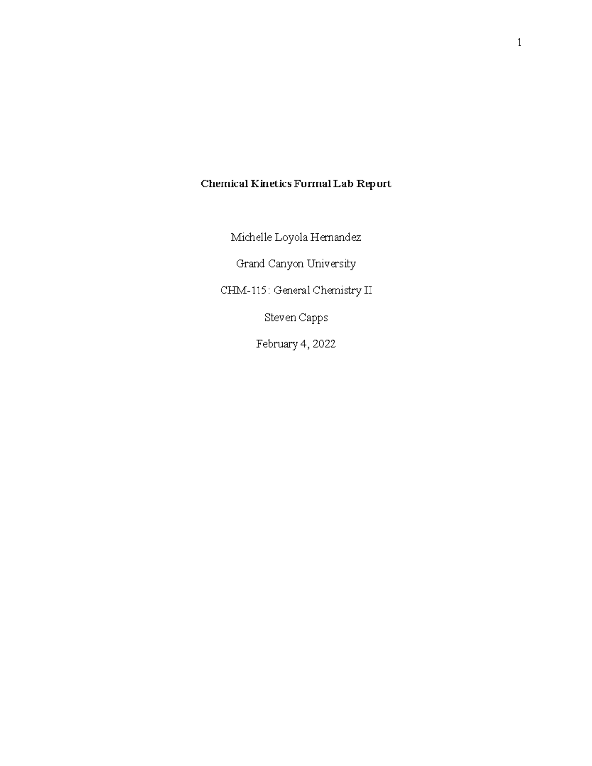 Chemical Lab Report Chemical Formal Lab Report