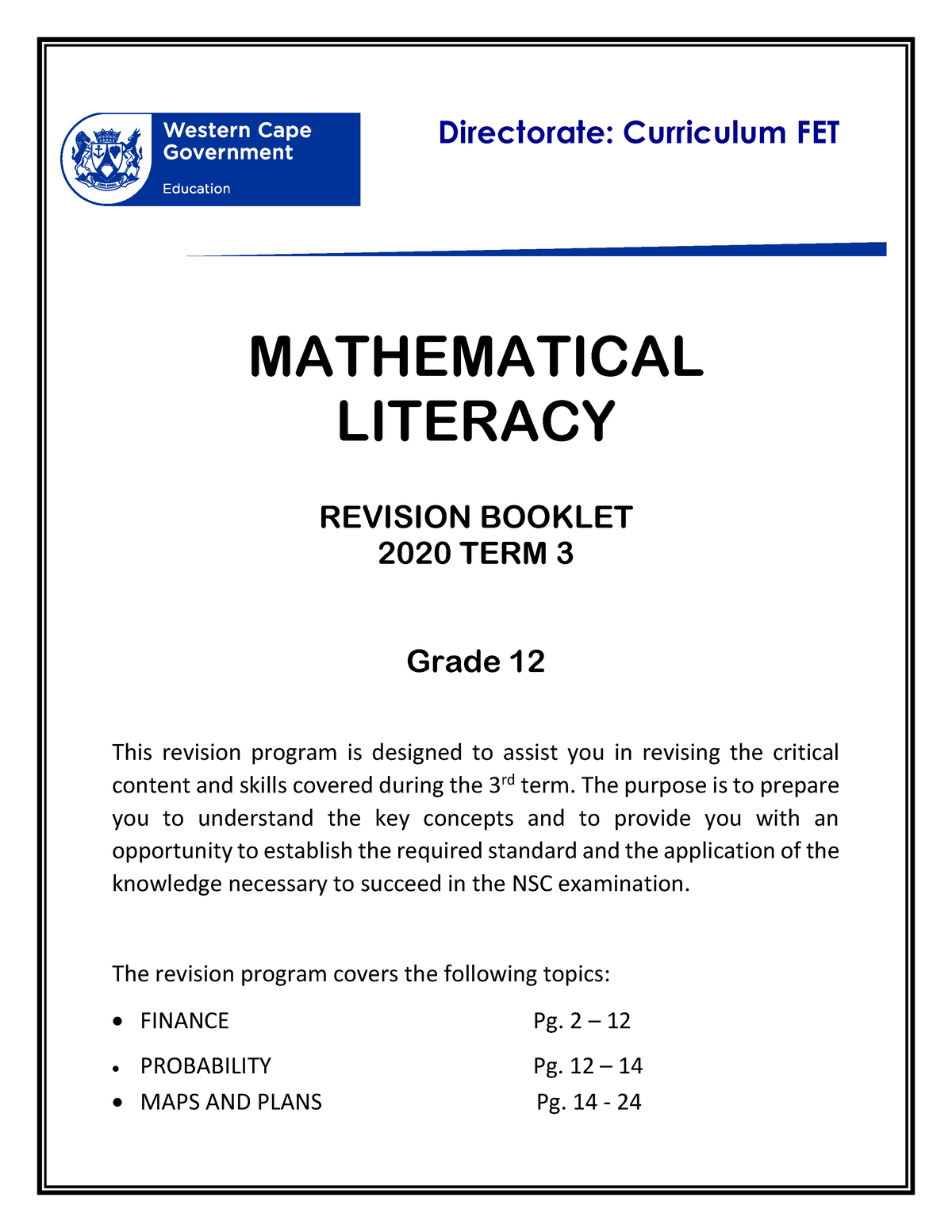 mathematical literacy assignment term 3 grade 12