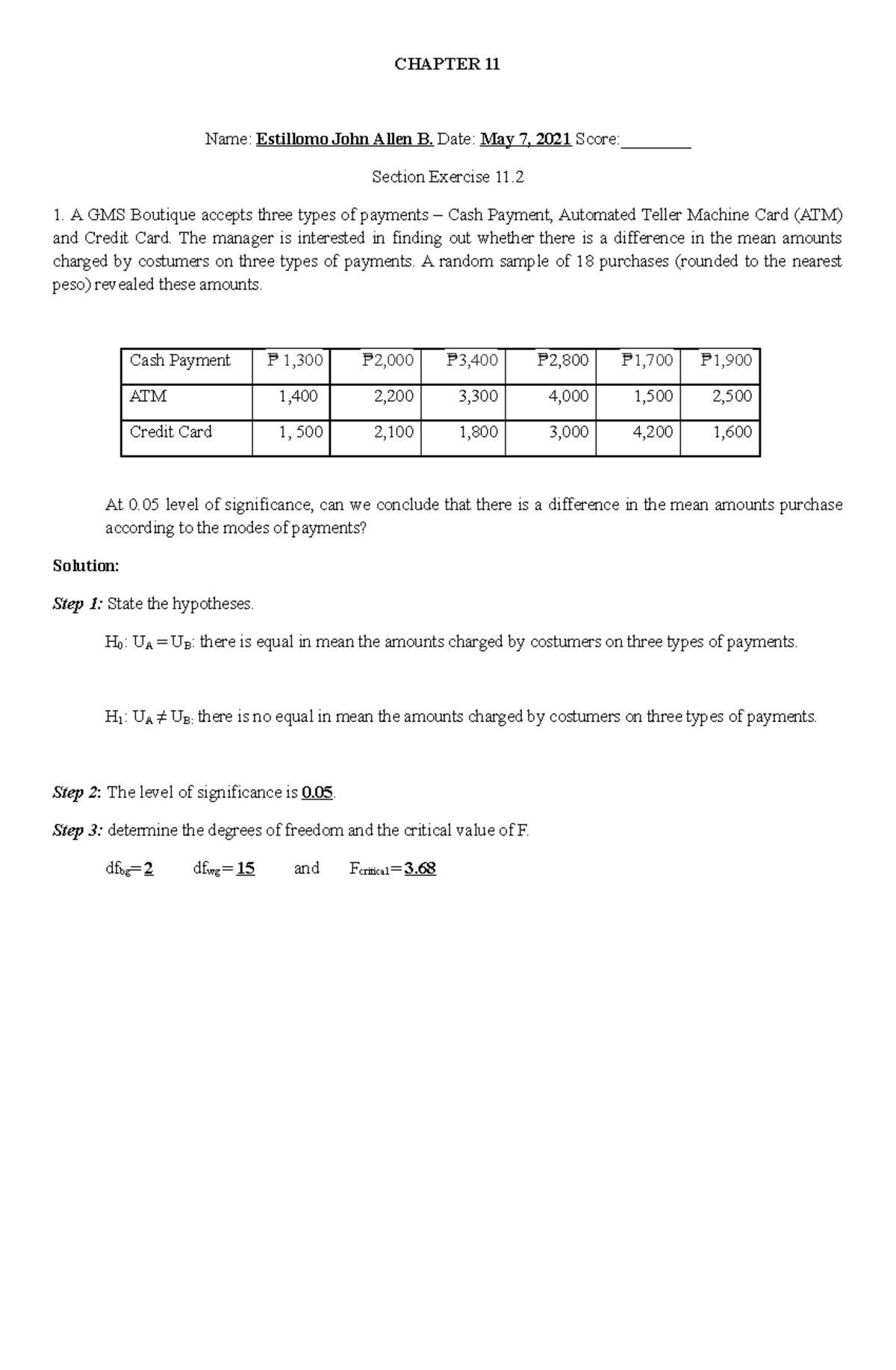 Estillomo Chapter-11 Analysis of Variance - CHAPTER 11 Name: Estillomo ...