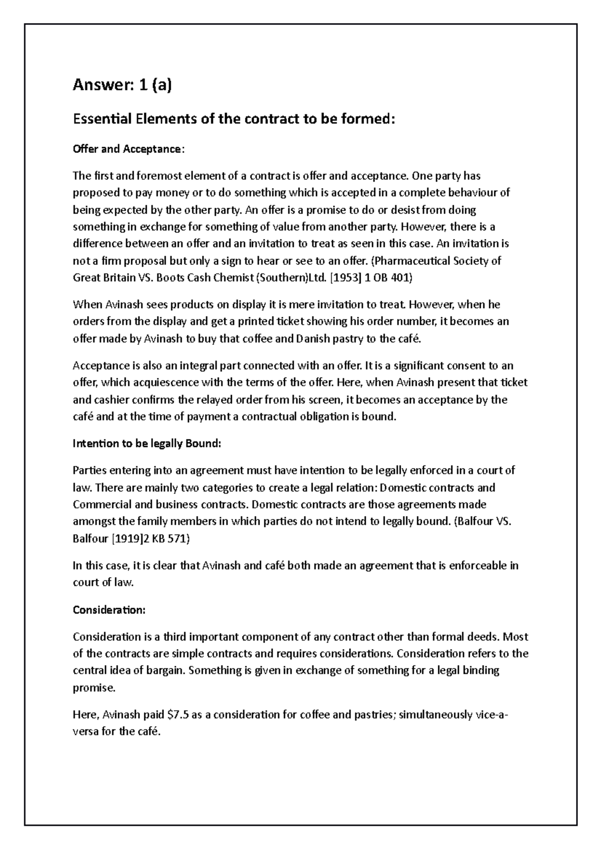 Assn2 Answers - Answer: 1 (a) Essential Elements of the contract to be ...