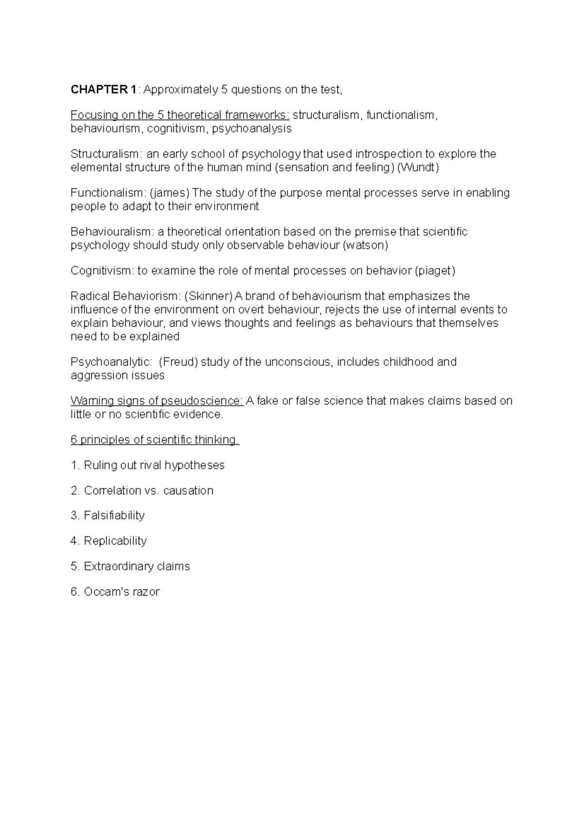 Psychology chapter 1 notes for course - 1010 - Yorku - Studocu