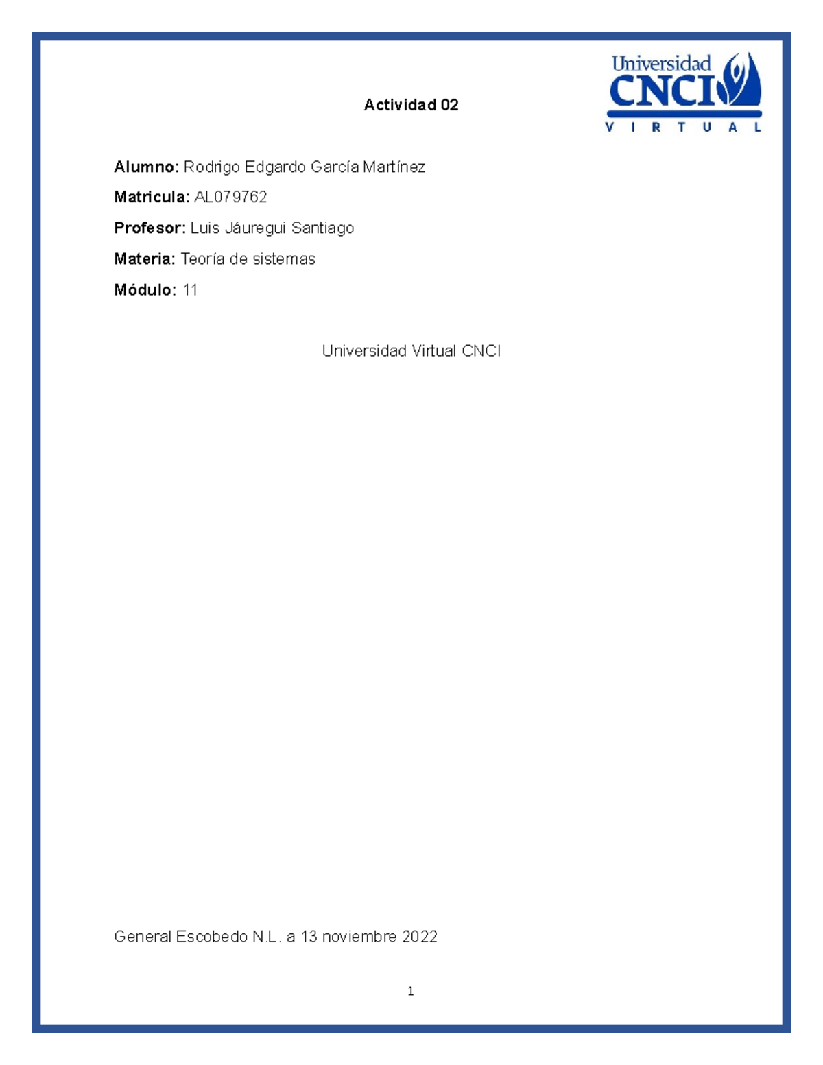 Actividad 02 Teoría De Sistemas Al079762 Actividad 02 Alumno