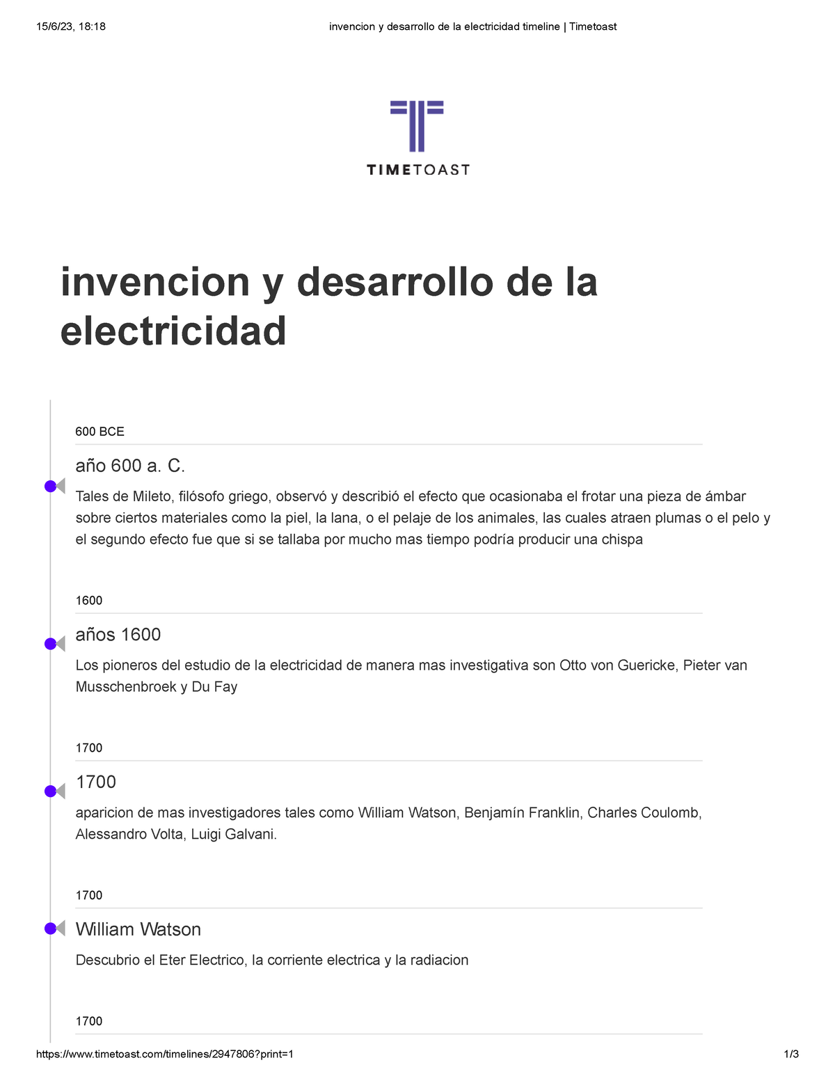 Linea del timpo invencion y desarrollo de la electricidad - 15/6/23, 18 ...