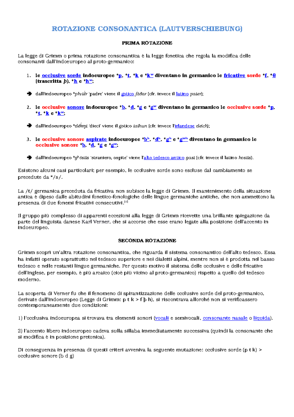 Rotazione Consonantica Rotazione Consonantica Lautverschiebung Prima Rotazione Studocu