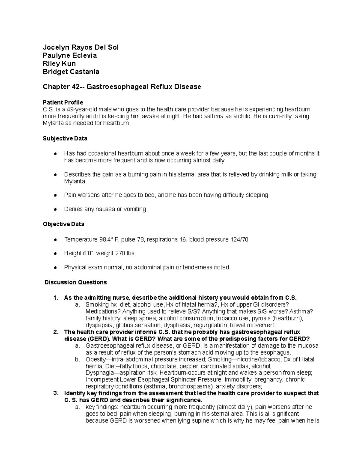 GERD case study-chapter 42 Gastroesophageal Reflux Disease-students ...