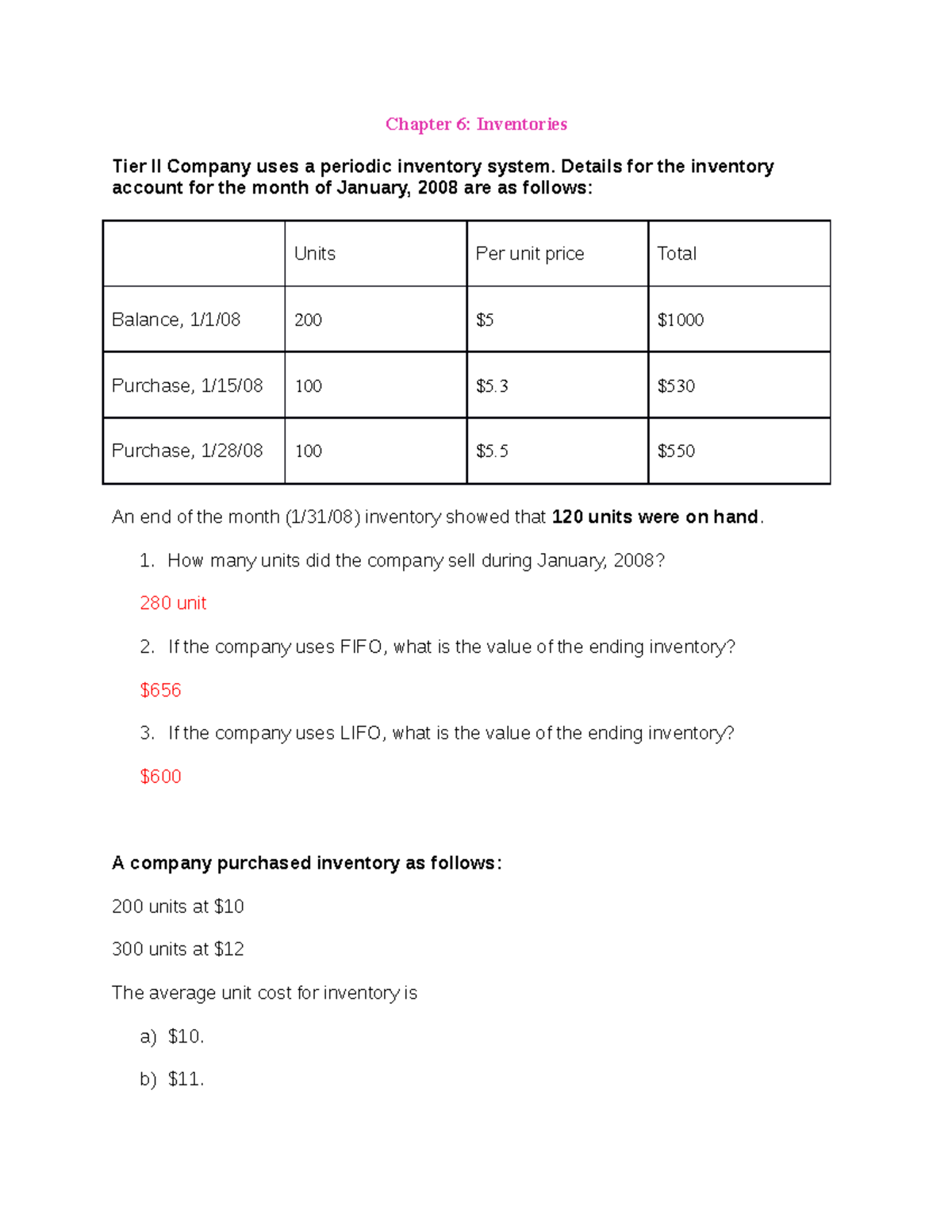 Question chapter 6-7 - Chapter 6: Inventories Tier II Company uses a ...