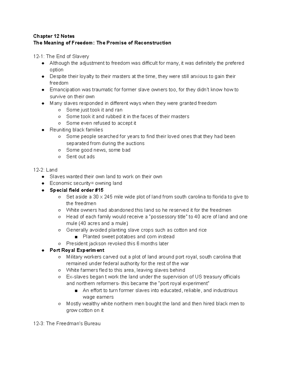 Chapter 12 Notes - Chapter 12 Notes The Meaning of Freedom: The Promise ...