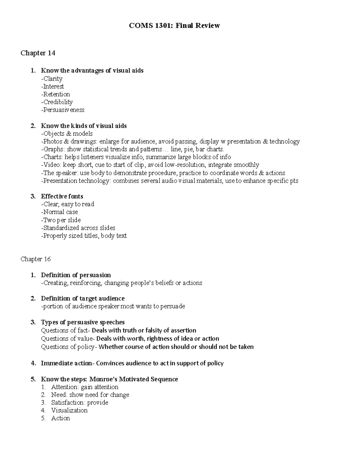 Coms 1301 Final Exam Review - COMS 1301: Final Review Chapter 14 1 ...