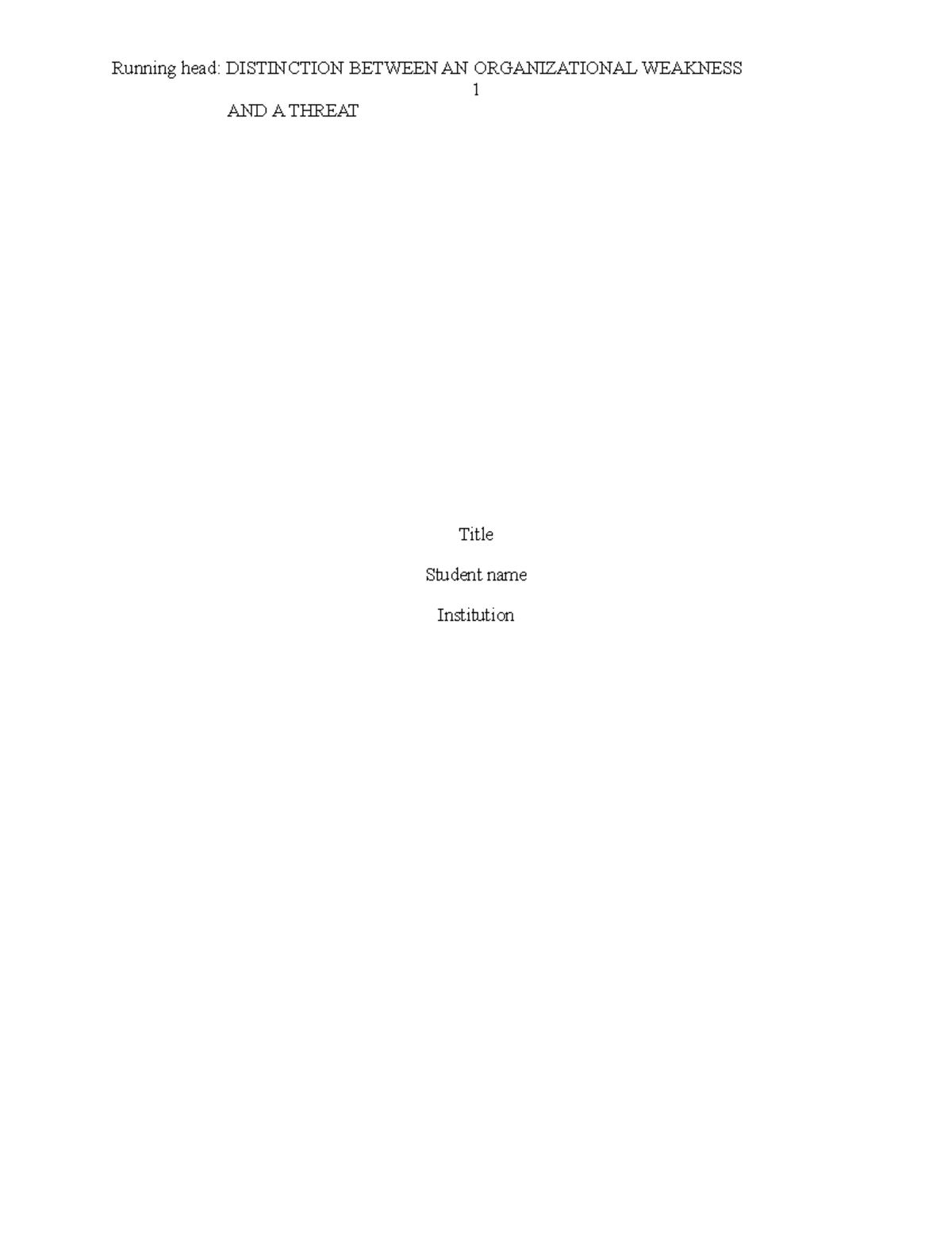 Distinction Between AN Organizational Weakness AND A Threat TO THE ...