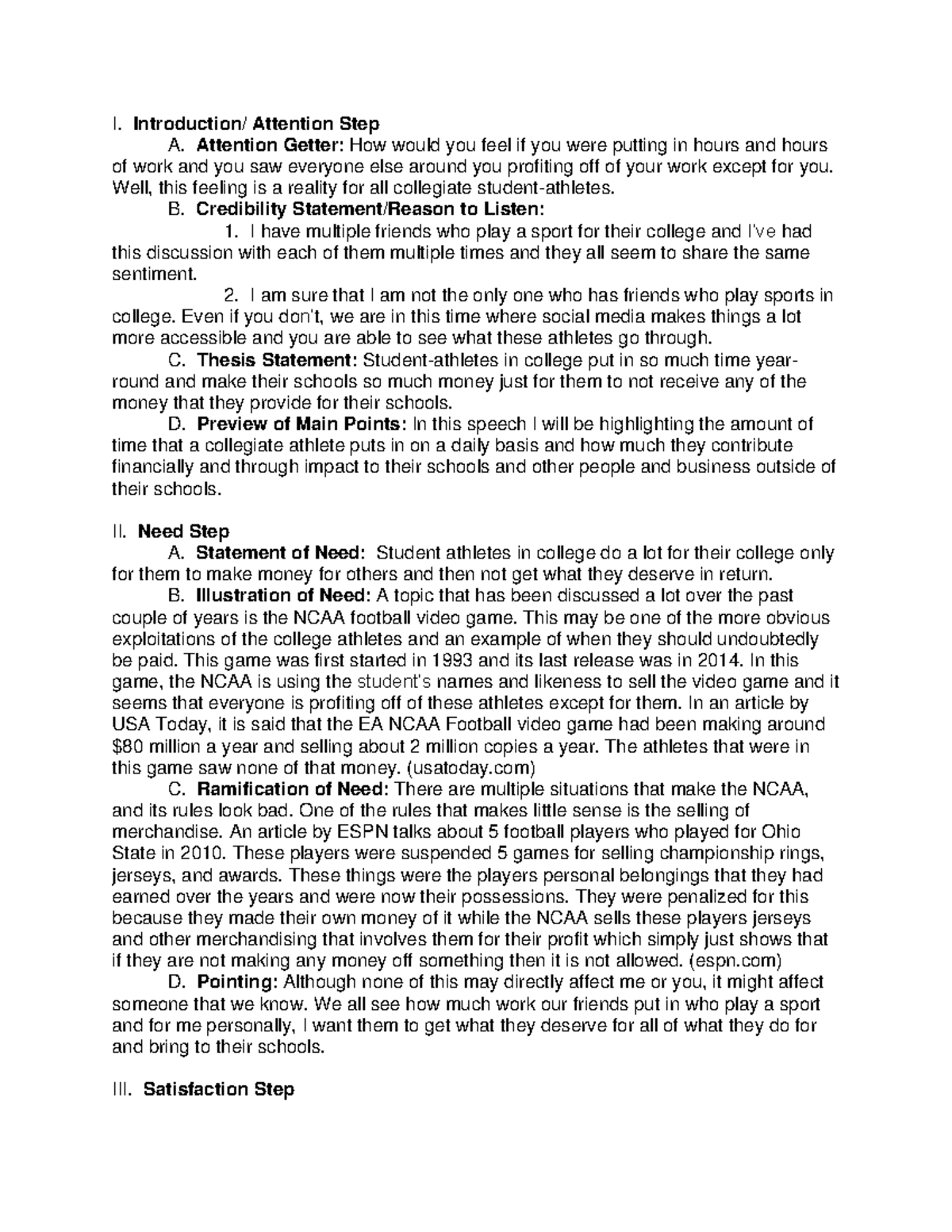 Persuausive Speech - essay - I. Introduction/ Attention Step A ...