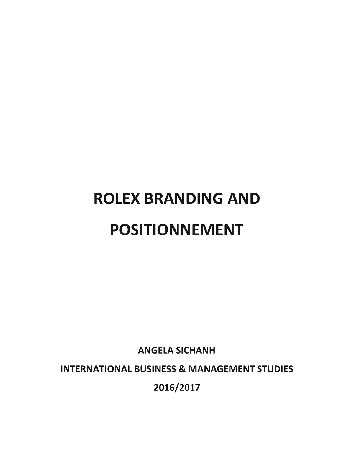 Rolex branding and positionnement - ROLEX BRANDING AND POSITIONNEMENT ...
