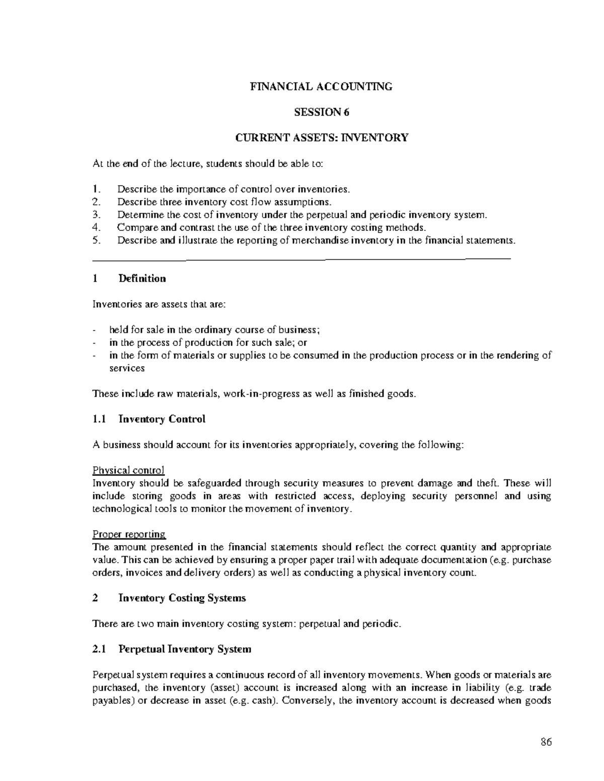 FA Session 6. Inventory [23Oct20] - FINANCIAL ACCOUNTING SESSION 6 ...