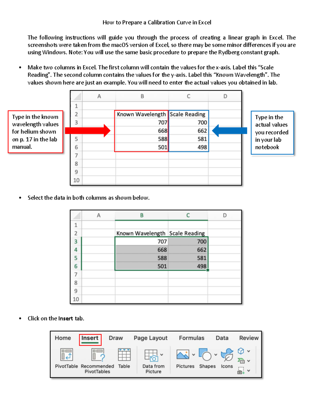 CHEM 01LA How to Prepare a Calibration Curve in Excel How to Prepare