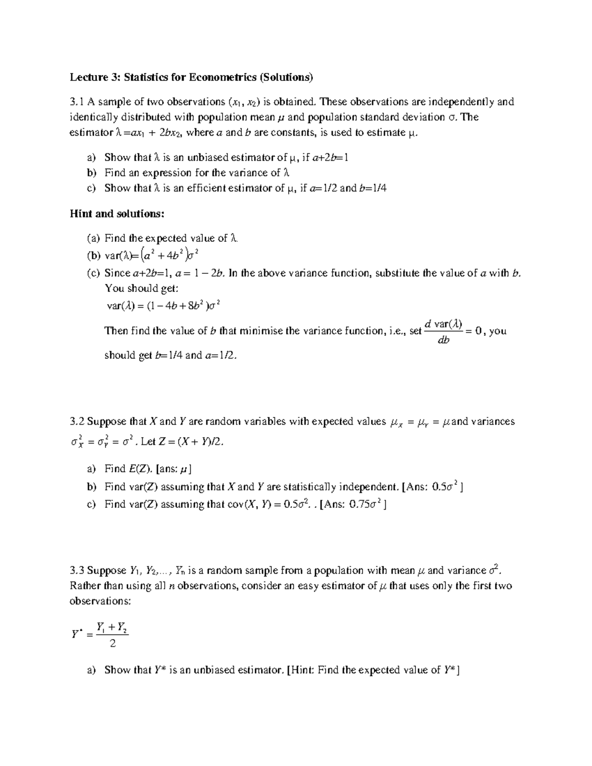 Lecture 3 Practice Questions Solutions - stats - Lecture 3: Statistics ...