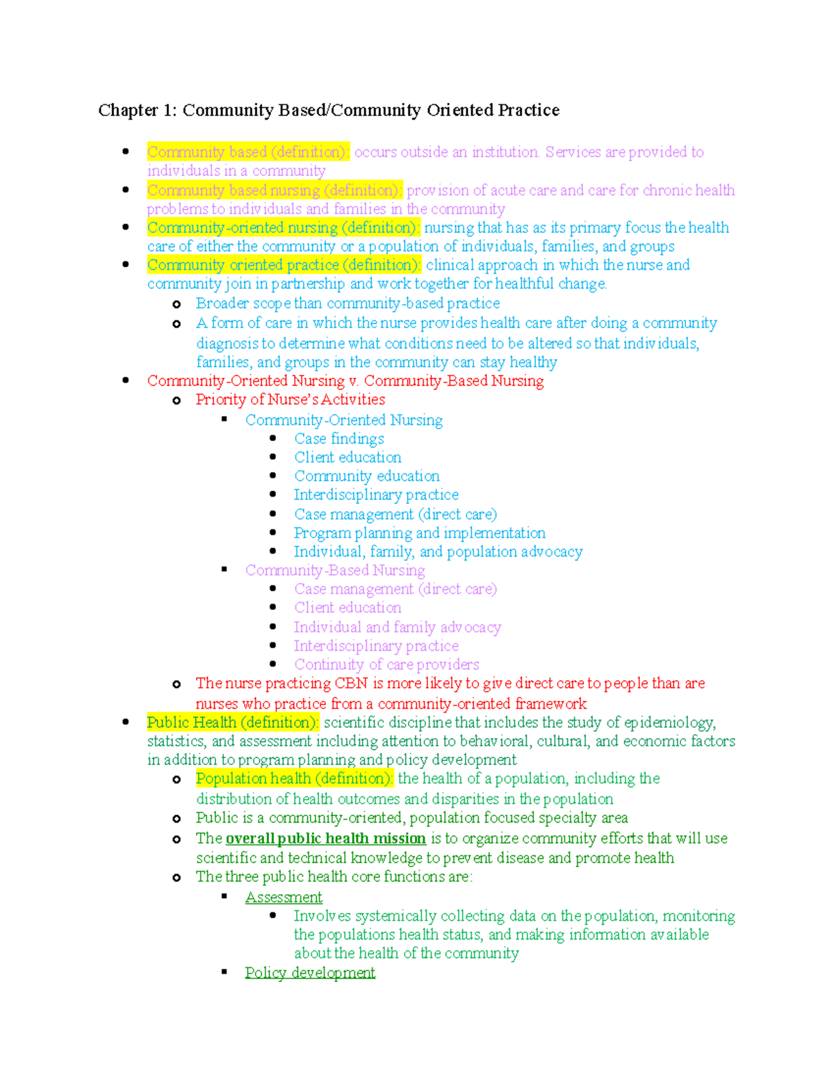 Exam 1 Study Guide - Chapter 1: Community Based/Community Oriented ...