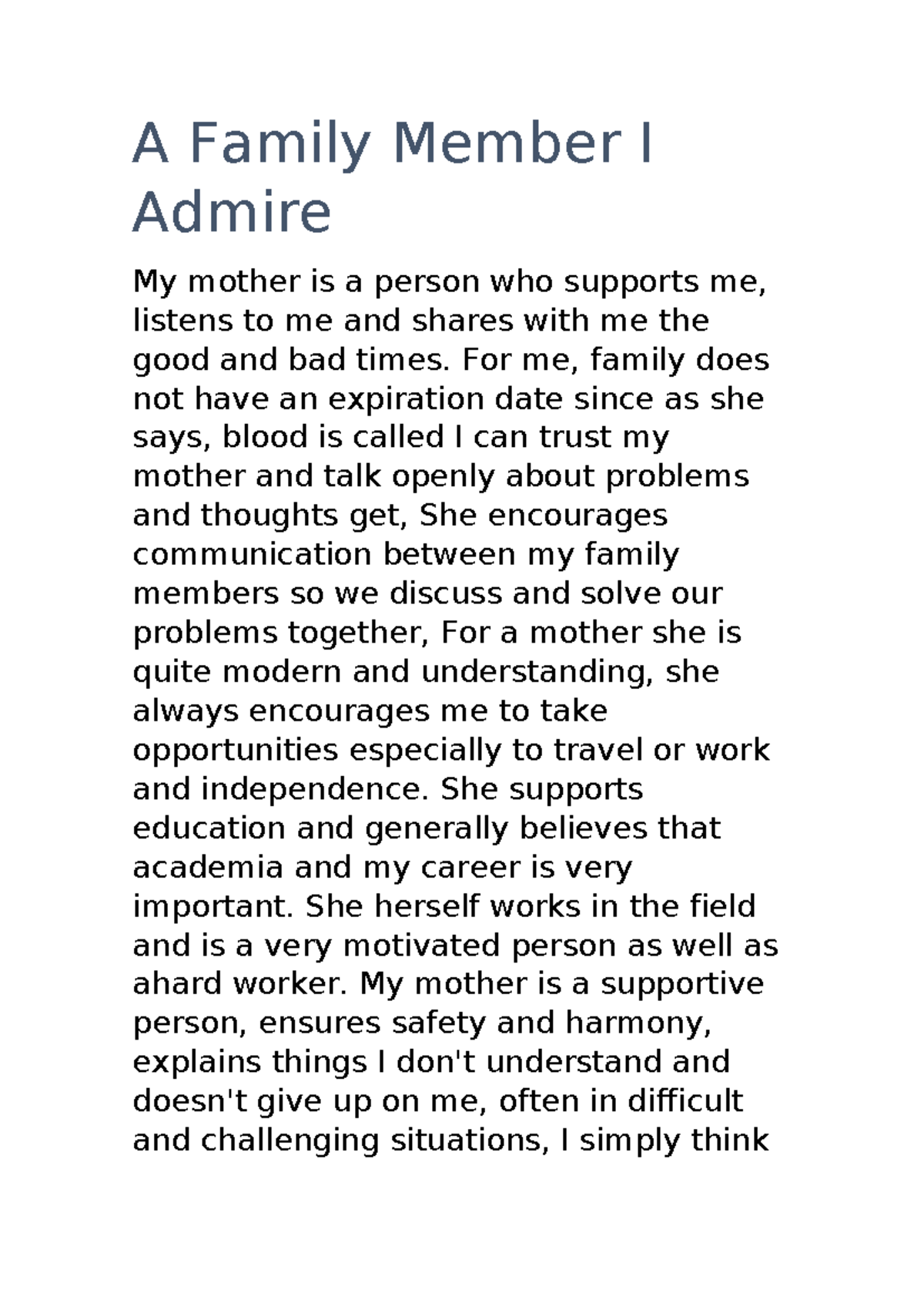 A Family Member I Admire Semana 9 - A Family Member I Admire My mother ...