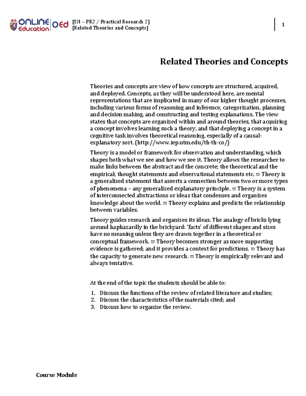 Week 006 Module Related Theories and Concepts - [SH – PR2 / Practical ...