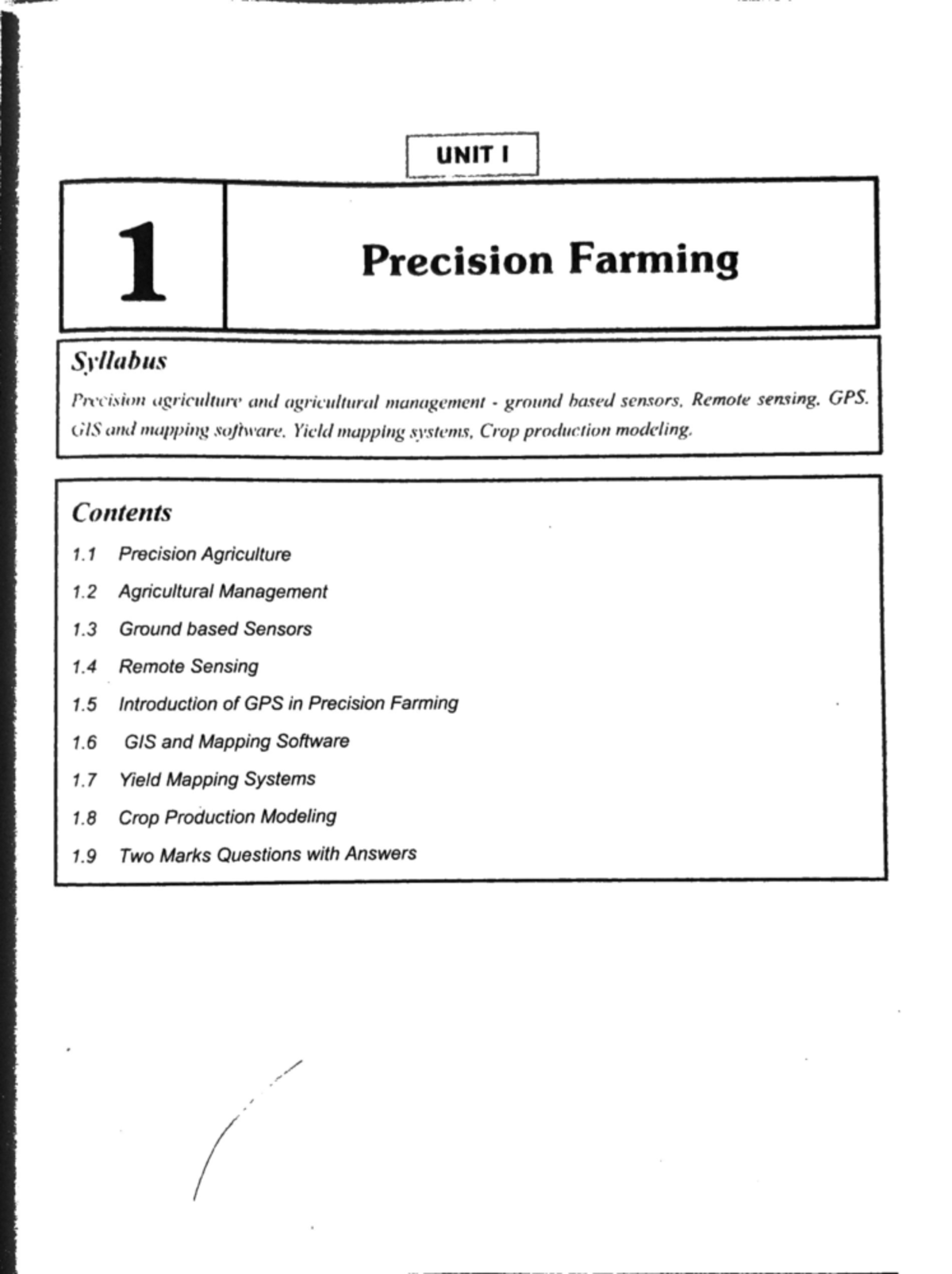 Document from DK - This notes is unit 5 - 1 UNIT I Precision Farming ...